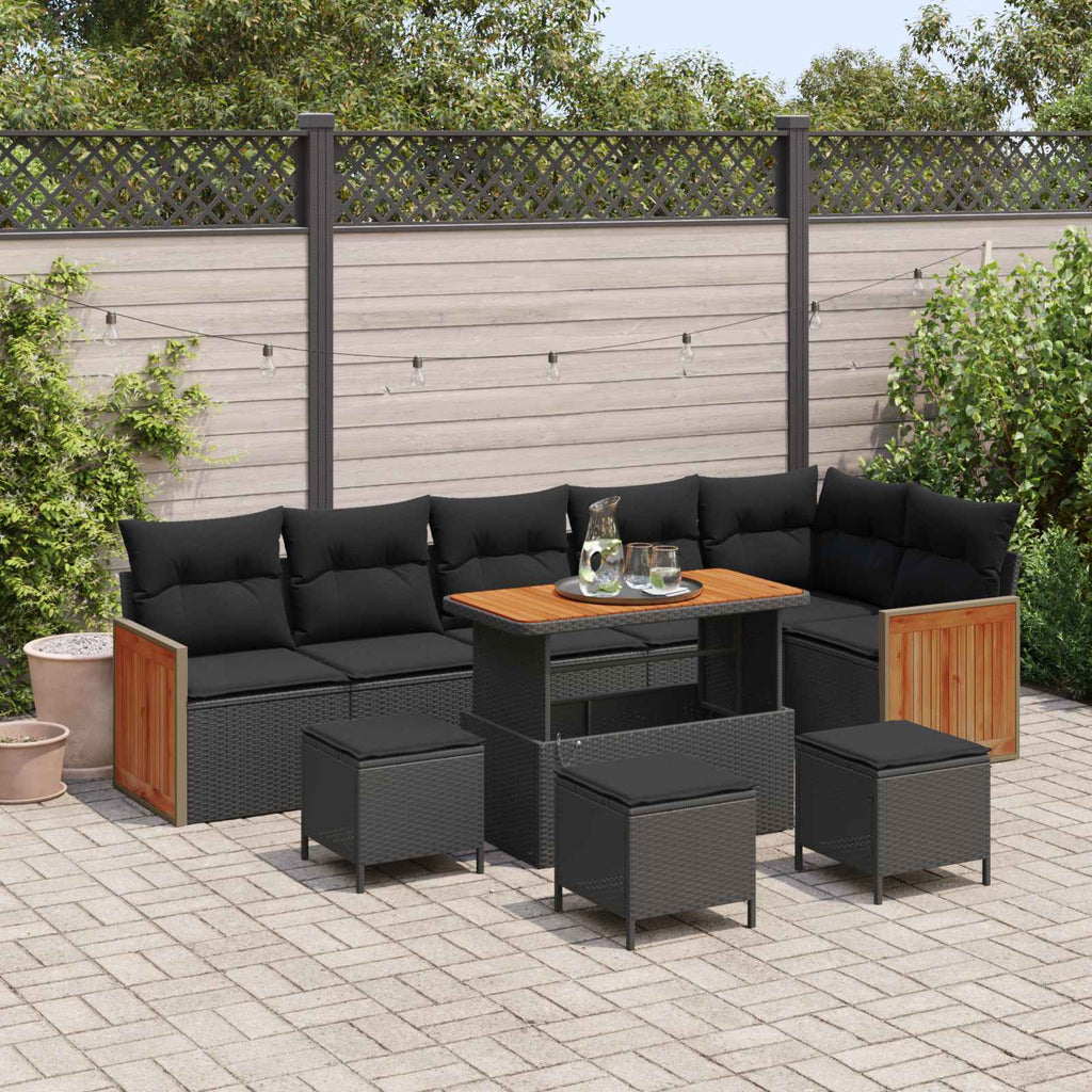 Gartensofa-set mit Kissen 10 pcs Schwarz