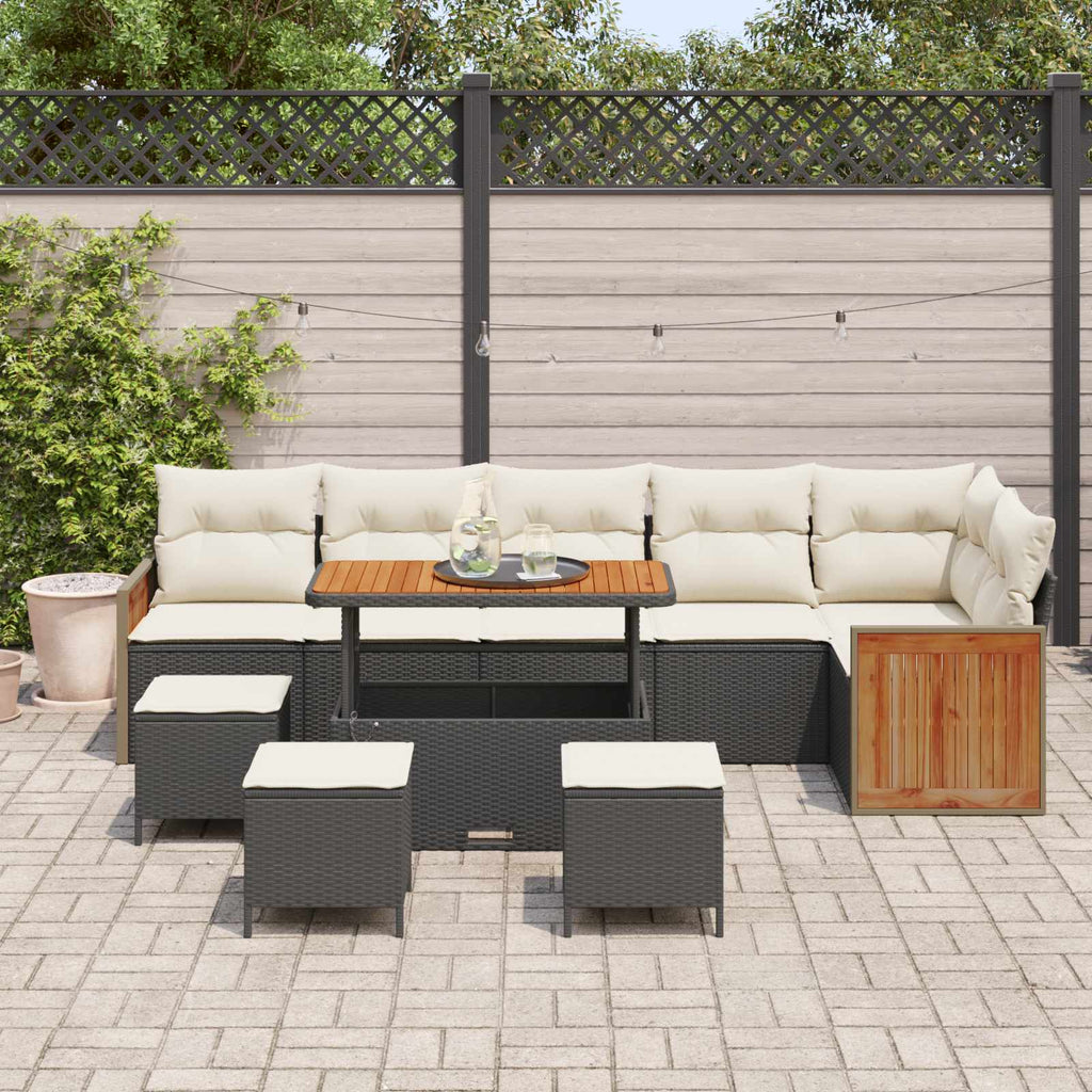 Gartensofa-set mit Kissen 10 pcs Schwarz und Creme