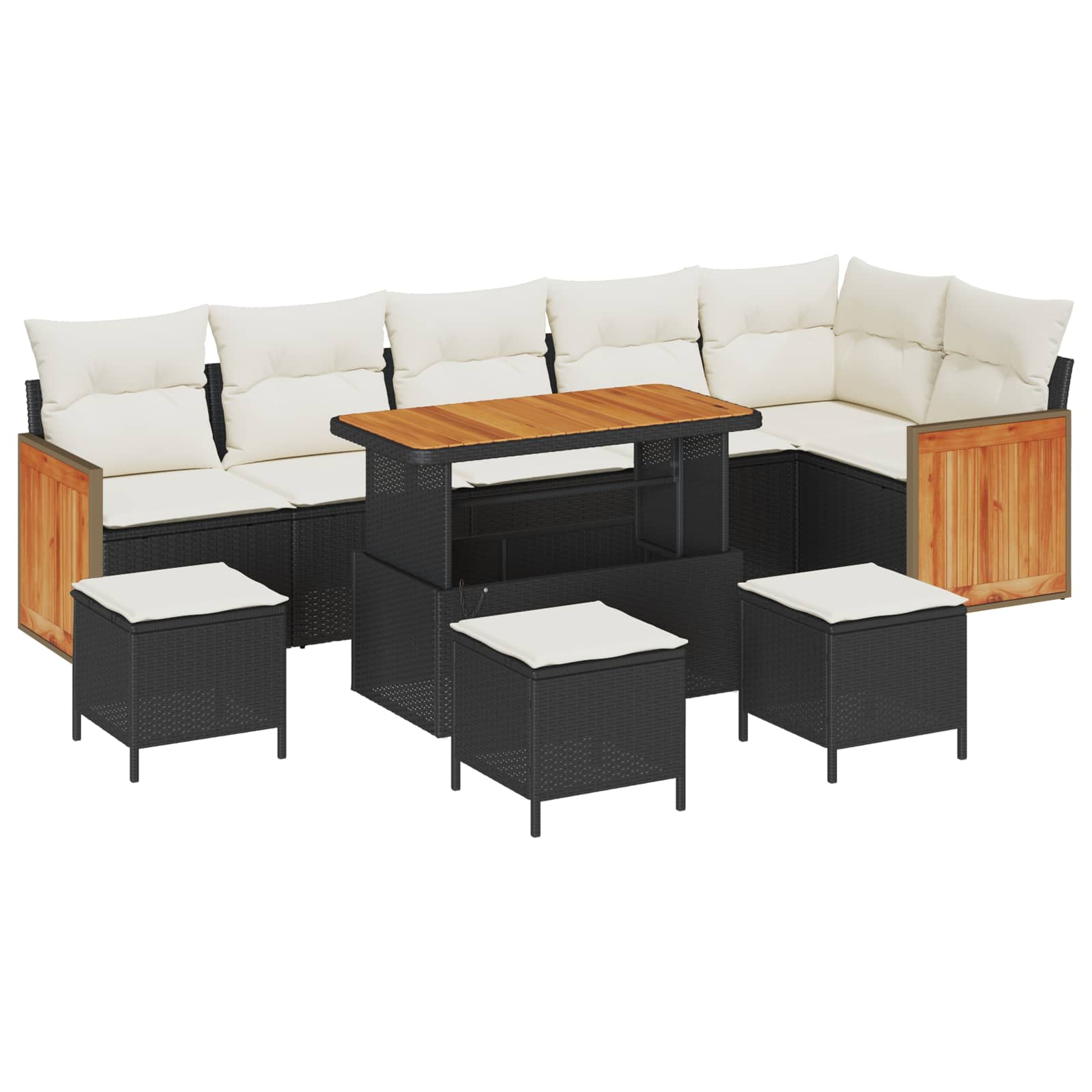 Gartensofa-set mit Kissen 10 pcs Schwarz und Creme