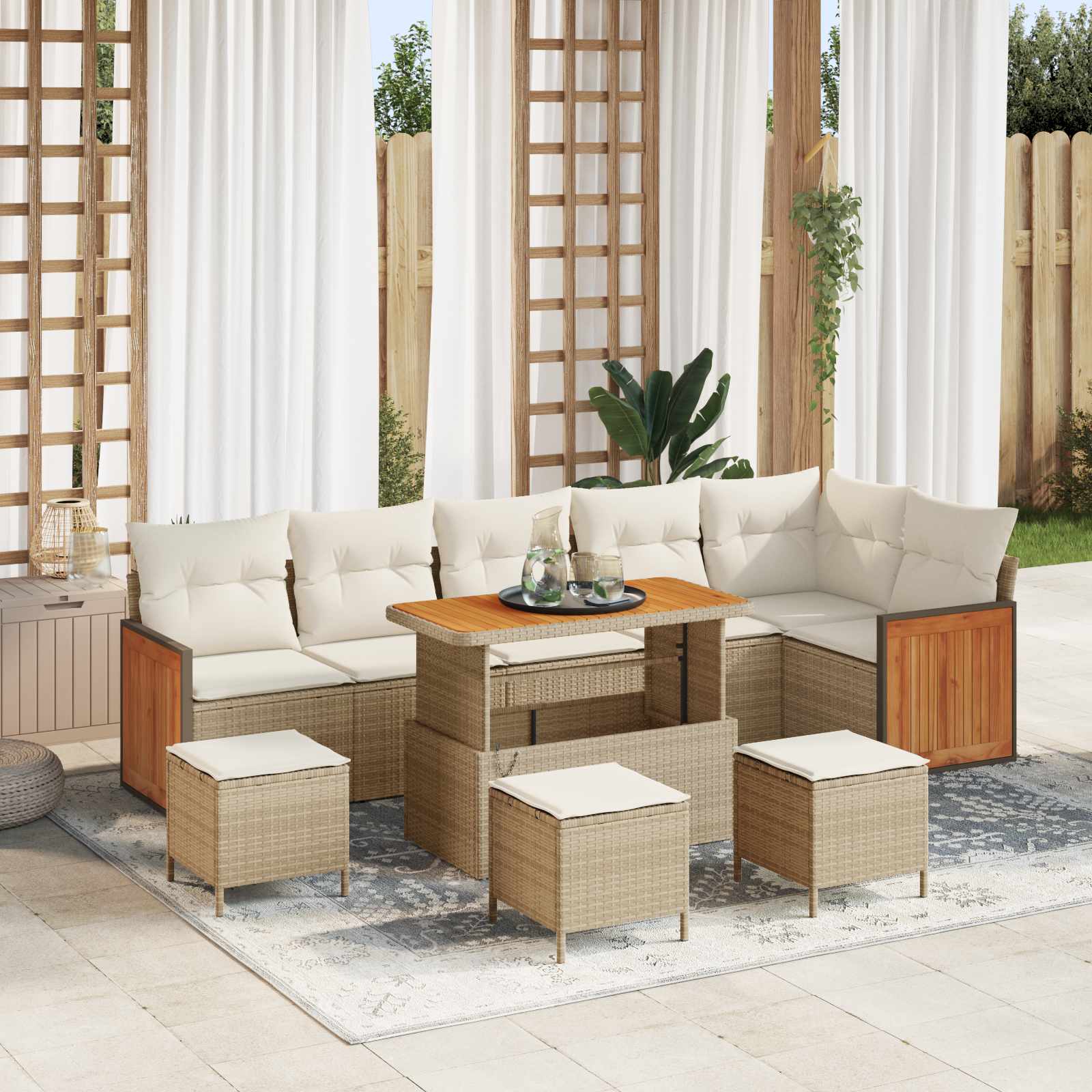 Gartensofa-set mit Kissen 10 pcs Beige und Creme