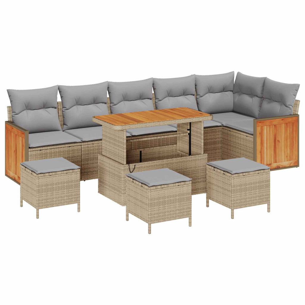 Gartensofa-set mit Kissen 10 pcs Beige und Hellgrau