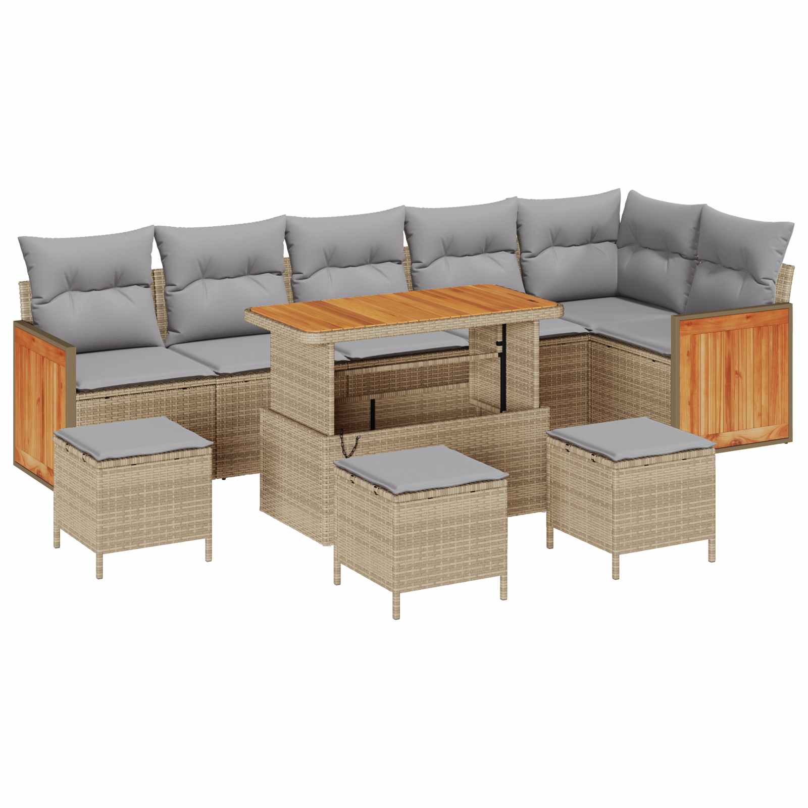 Gartensofa-set mit Kissen 10 pcs Beige und Hellgrau