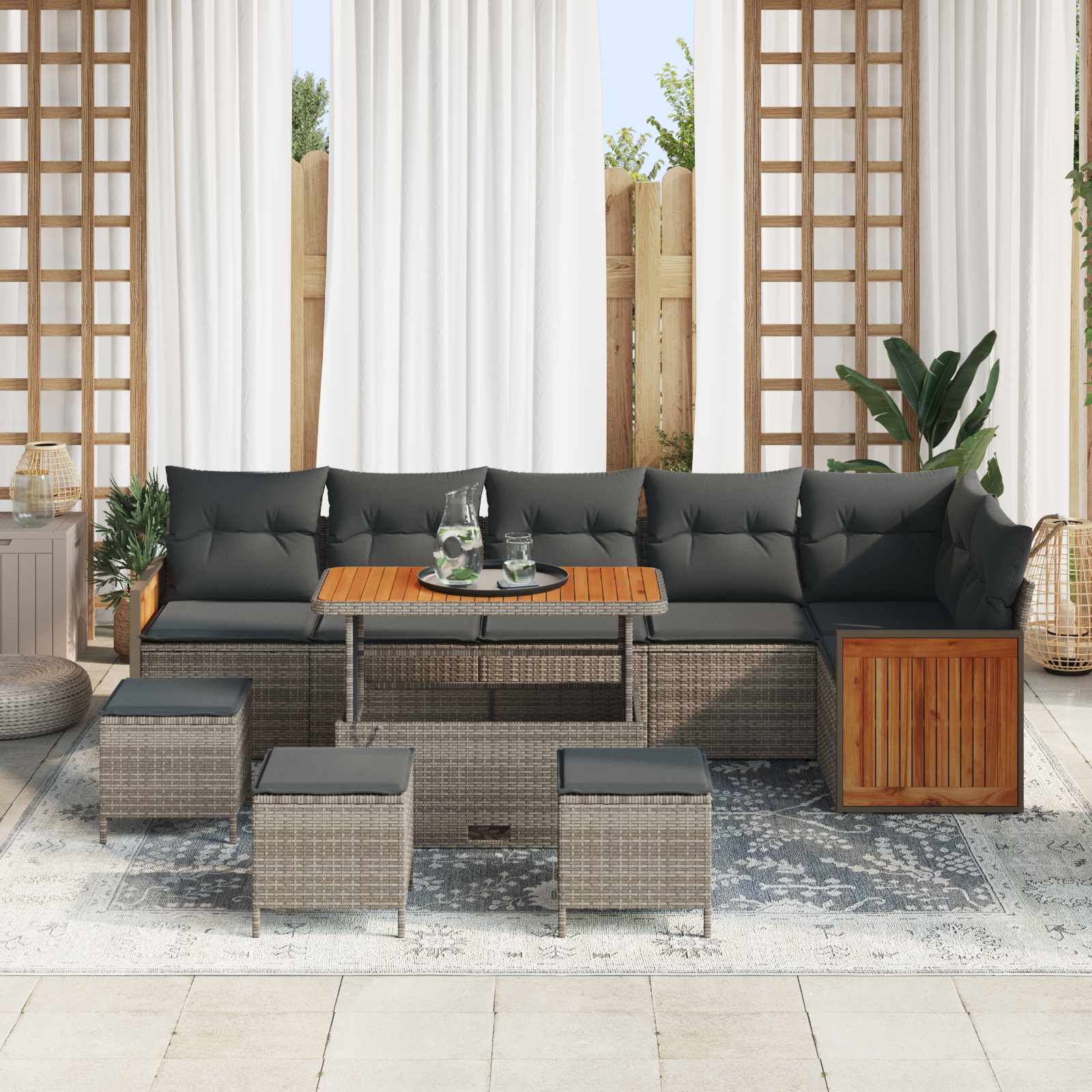 Gartensofa-set mit Kissen 10 pcs Grau