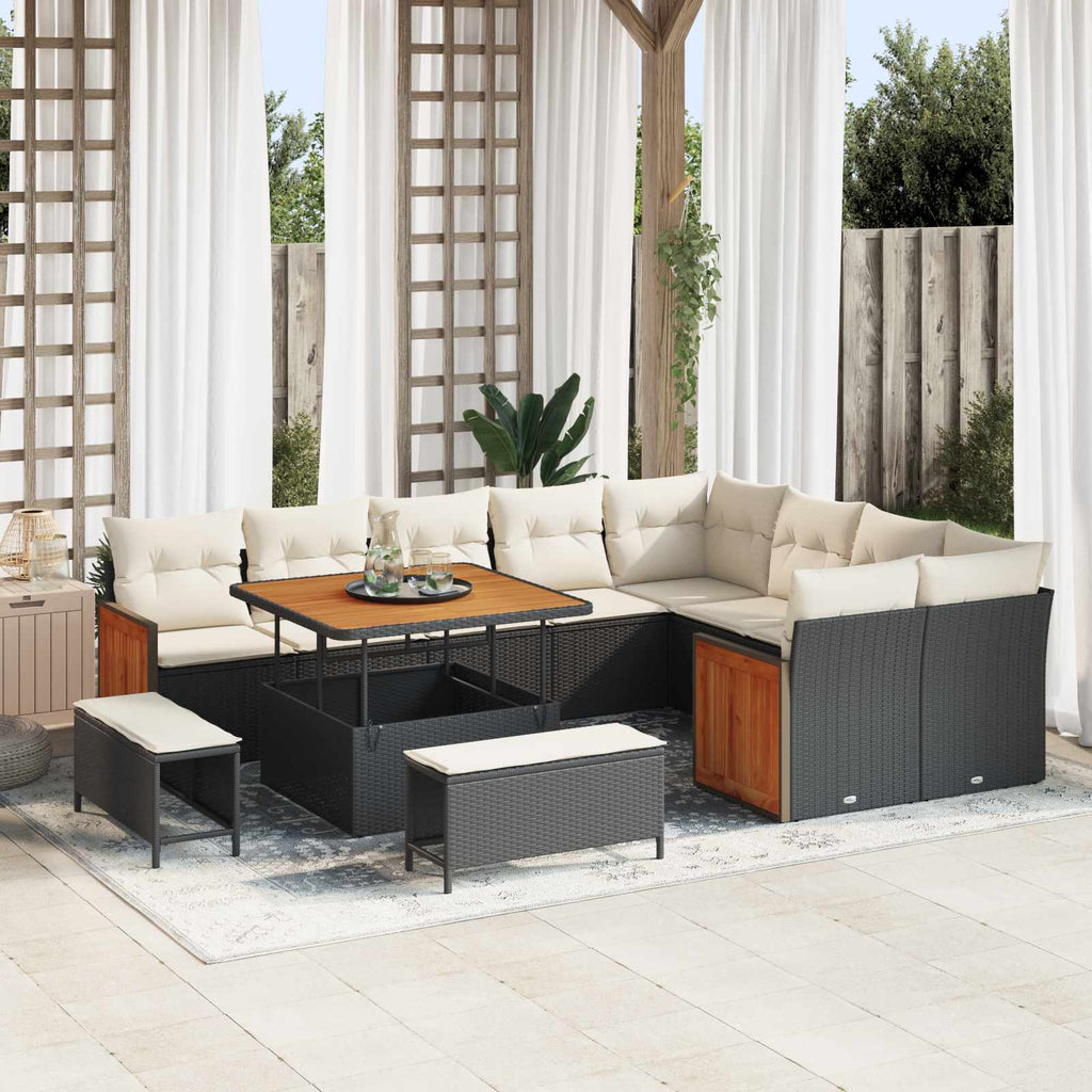 Gartensofa-set mit Kissen 12 pcs Schwarz und Creme