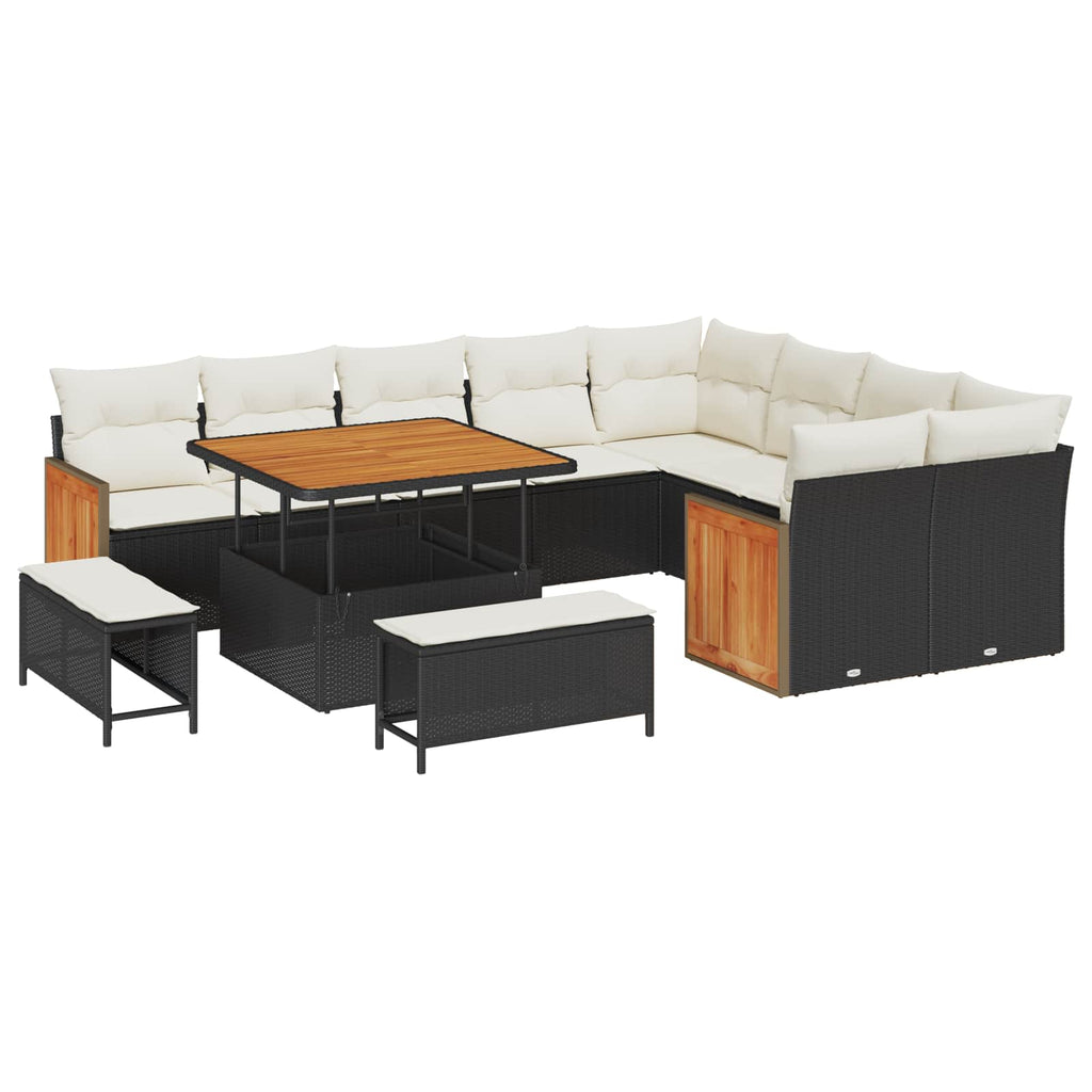 Gartensofa-set mit Kissen 12 pcs Schwarz und Creme
