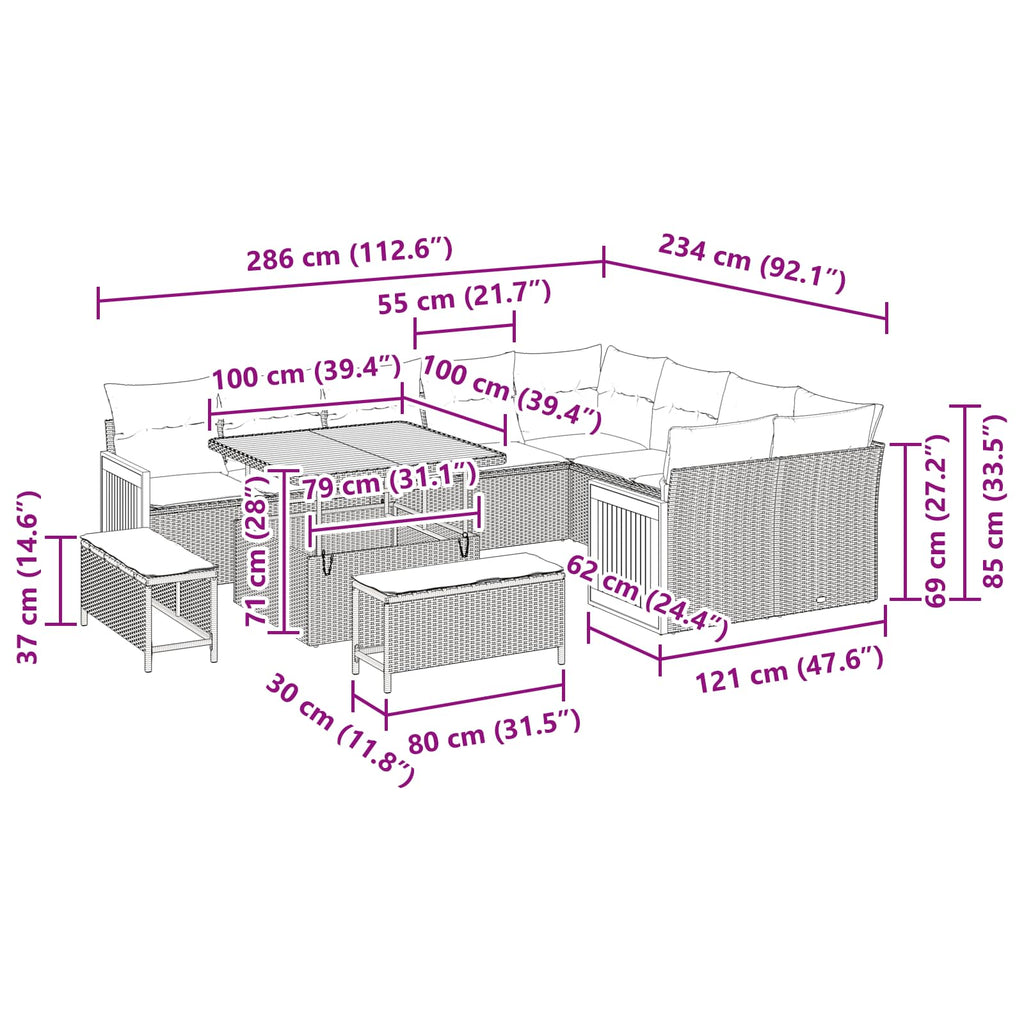 Gartensofa-set mit Kissen 12 pcs Beige und Creme