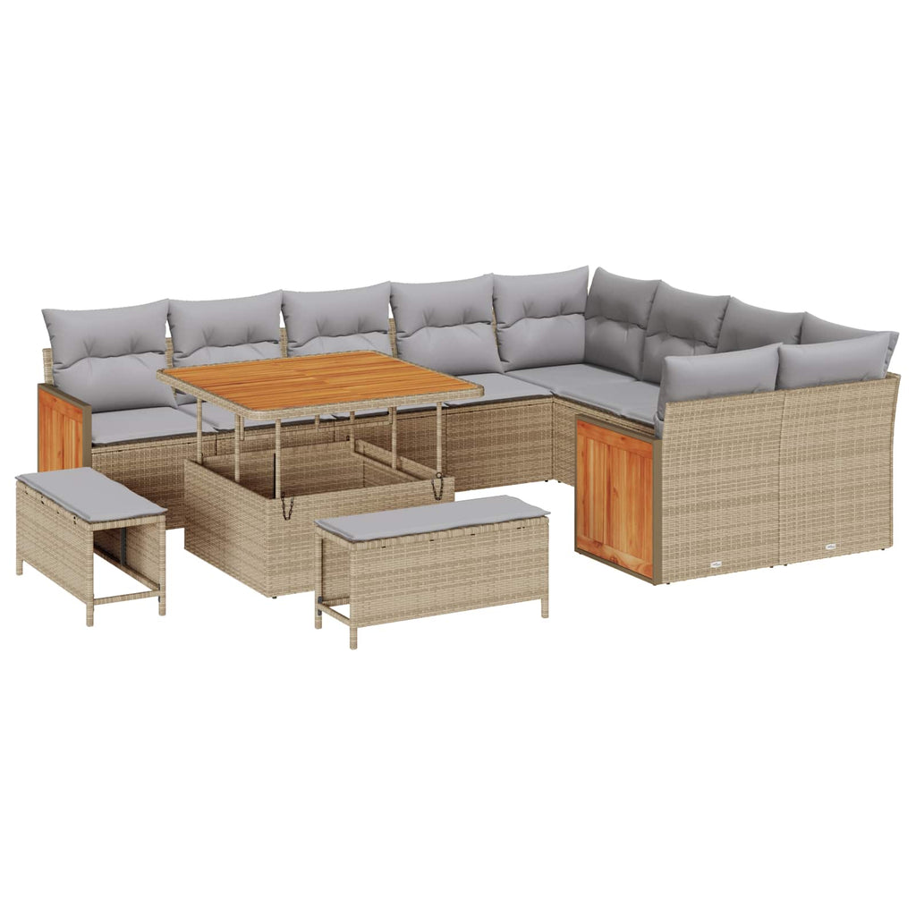 Gartensofa-set mit Kissen 12 pcs Beige und Hellgrau