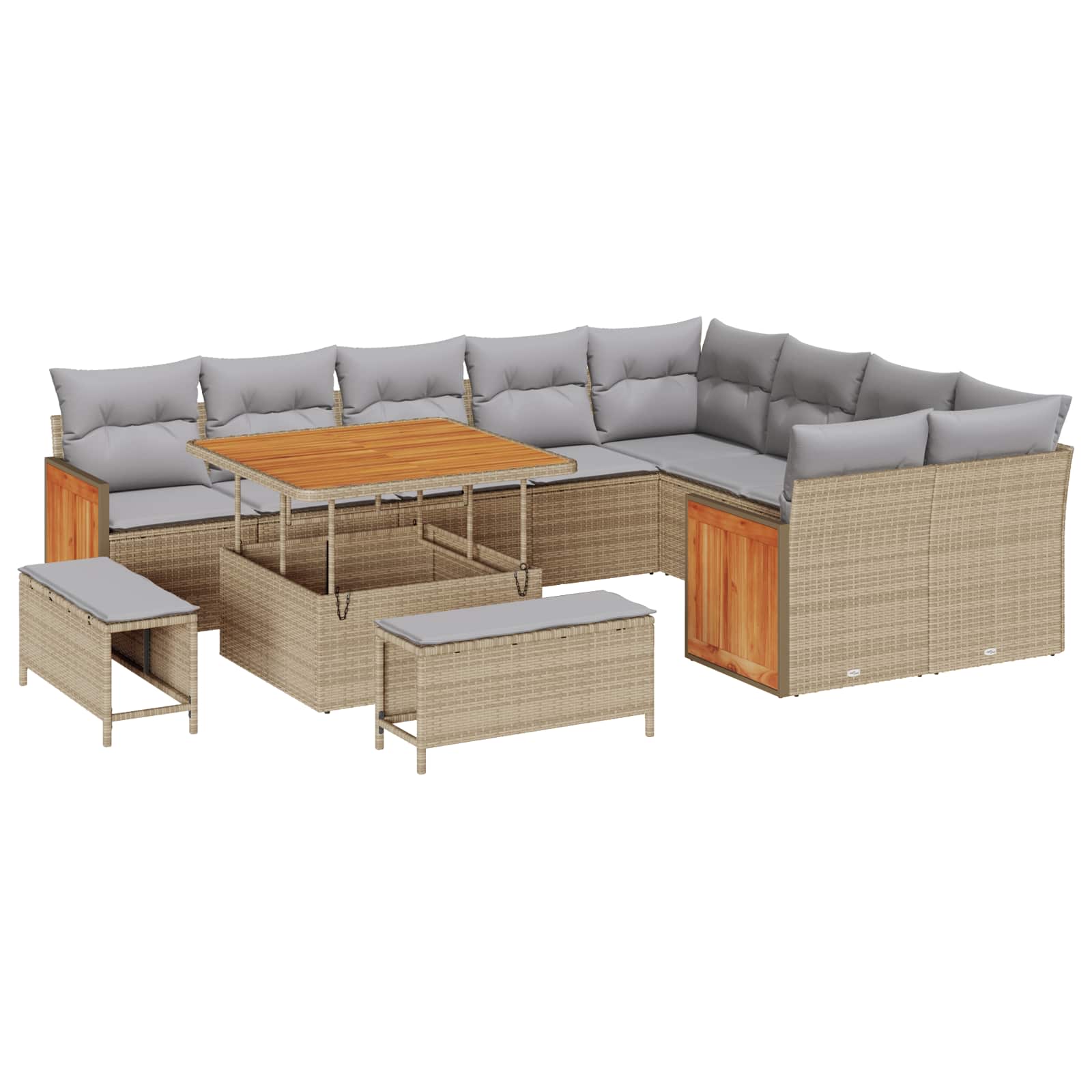 Gartensofa-set mit Kissen 12 pcs Beige und Hellgrau