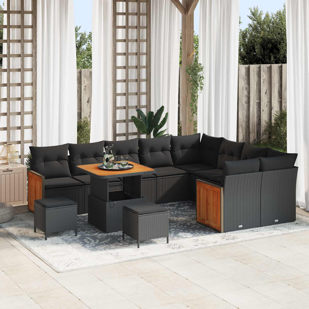 Gartensofa-set mit Kissen 12 pcs Schwarz