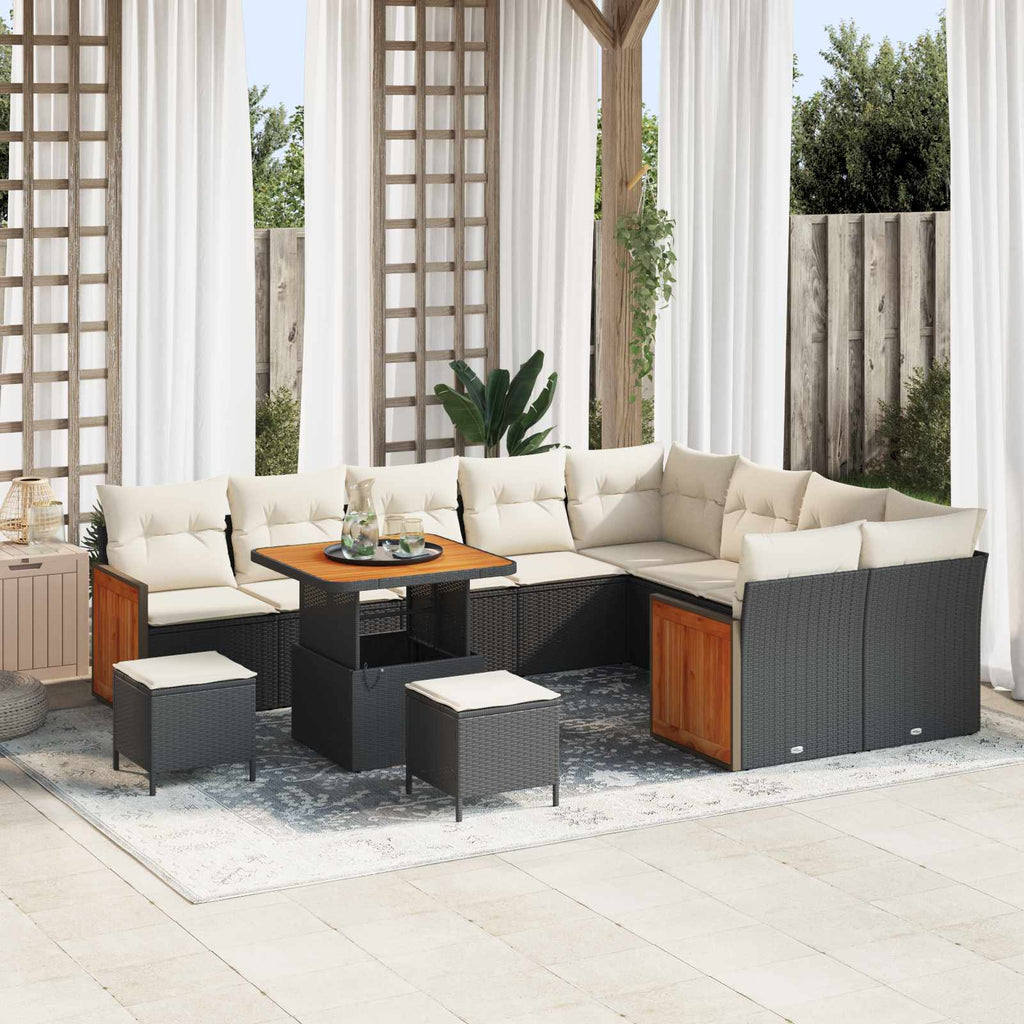 Gartensofa-set mit Kissen 12 pcs Schwarz und Creme