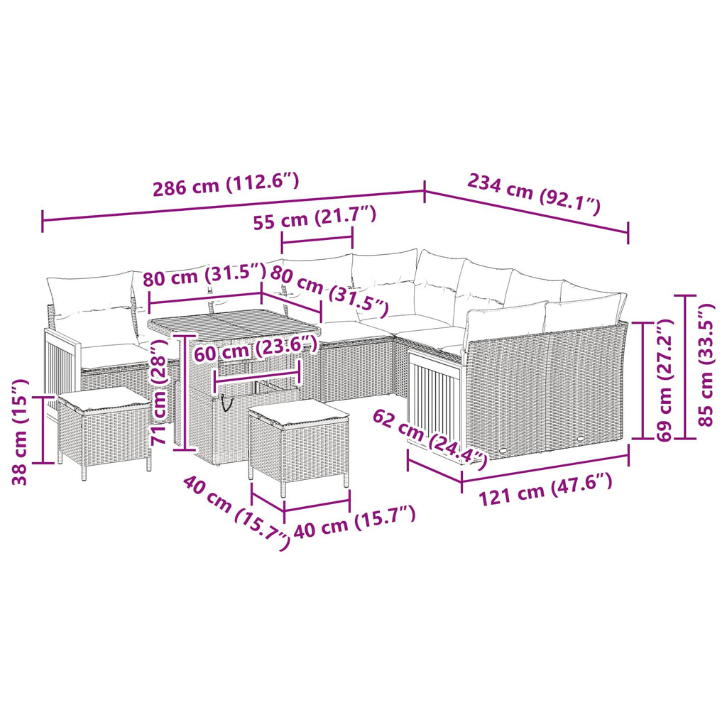 Gartensofa-set mit Kissen 12 pcs Beige und Creme