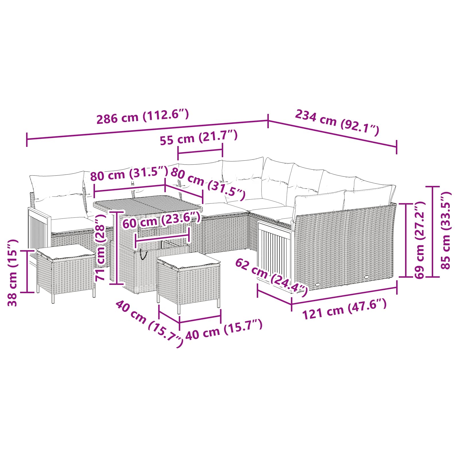 Gartensofa-set mit Kissen 12 pcs Beige und Hellgrau