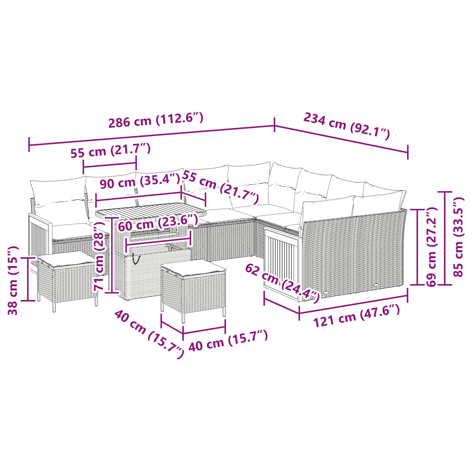 Gartensofa-set mit Kissen 12 pcs Beige und Creme