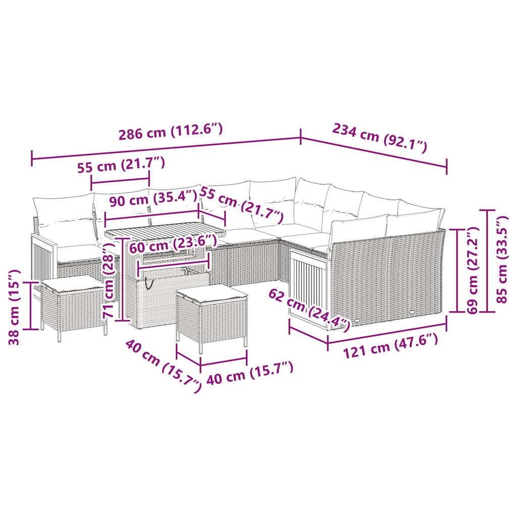 Gartensofa-set mit Kissen 12 pcs Grau