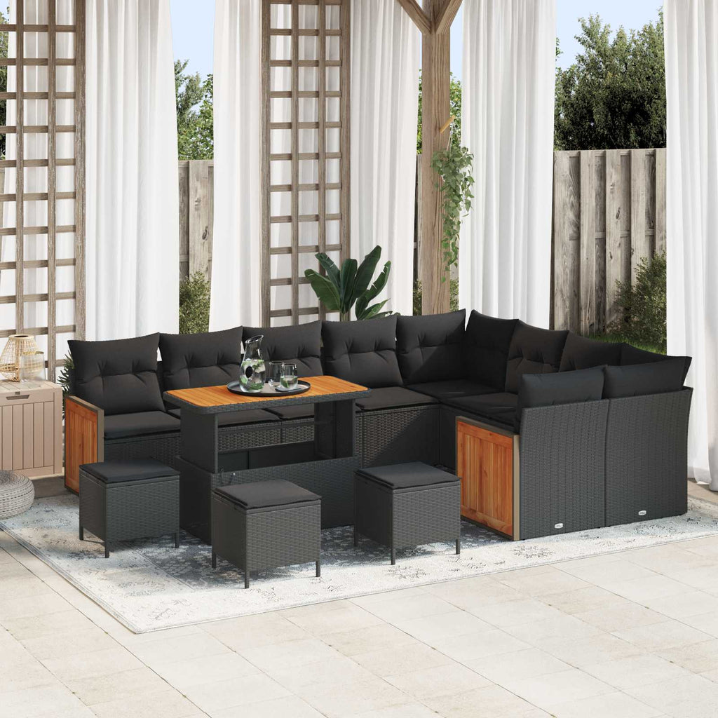 Gartensofa-set mit Kissen 13 pcs Schwarz