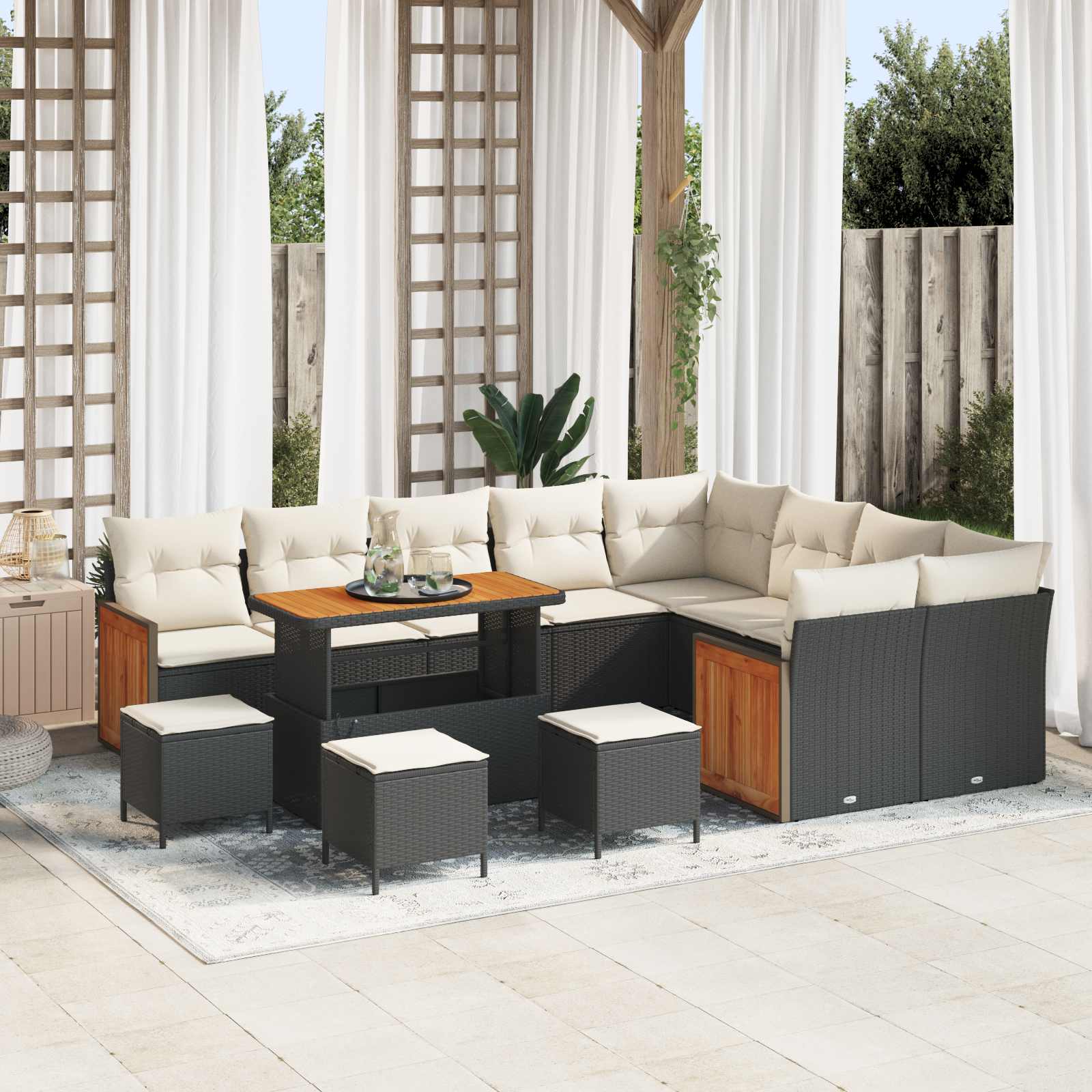 Gartensofa-set mit Kissen 13 pcs Schwarz und Creme
