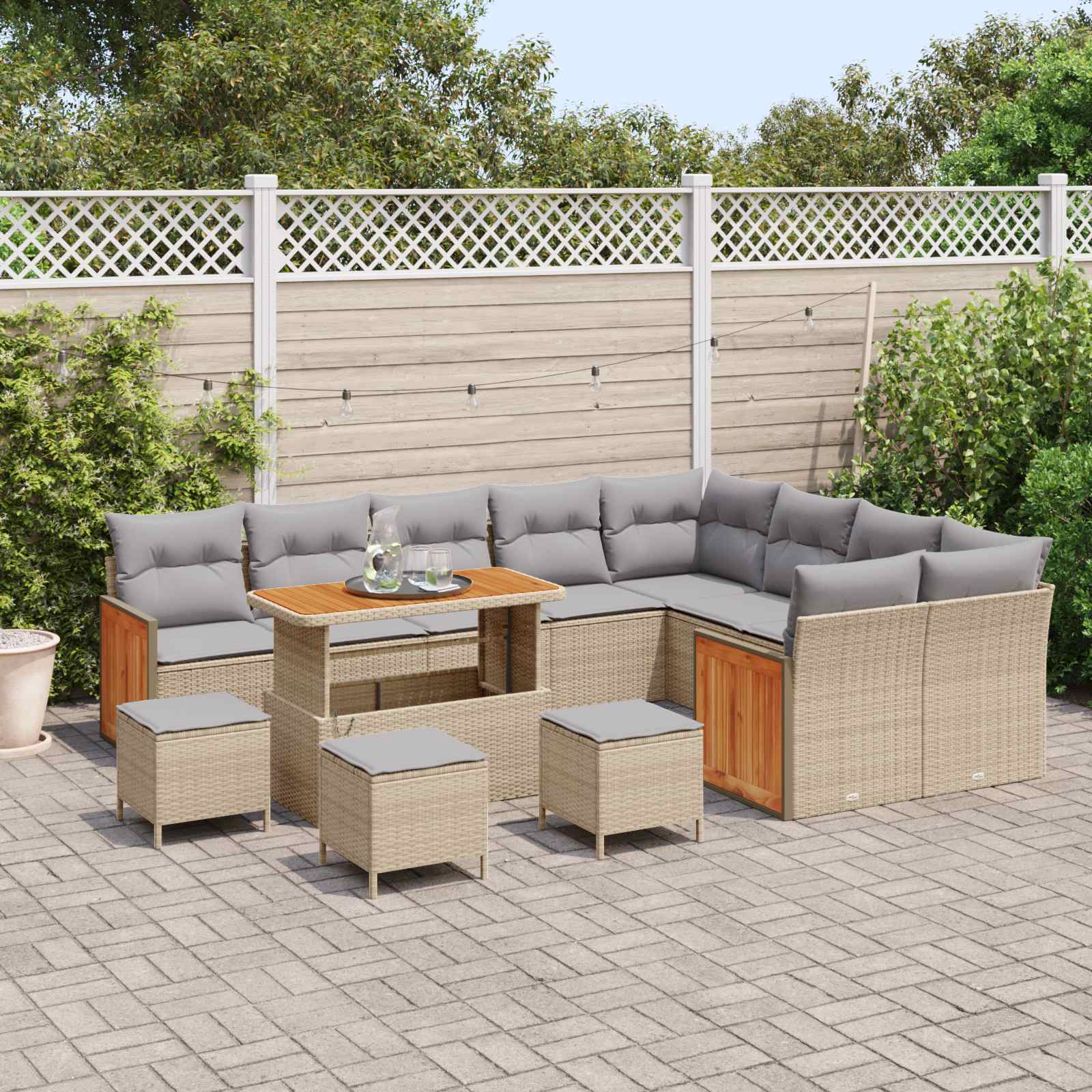 Gartensofa-set mit Kissen 13 pcs Beige und Hellgrau
