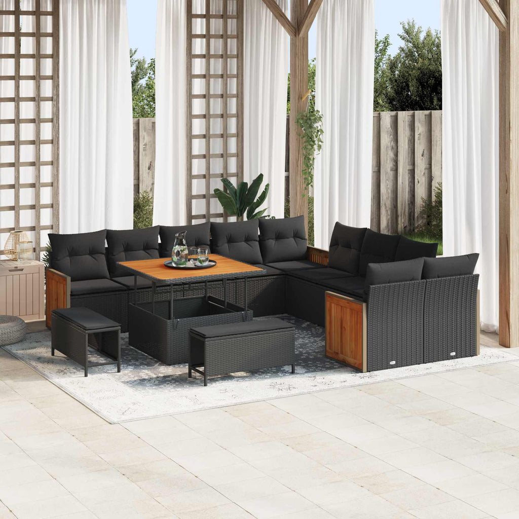 Gartensofa-set mit Kissen 13 pcs Schwarz