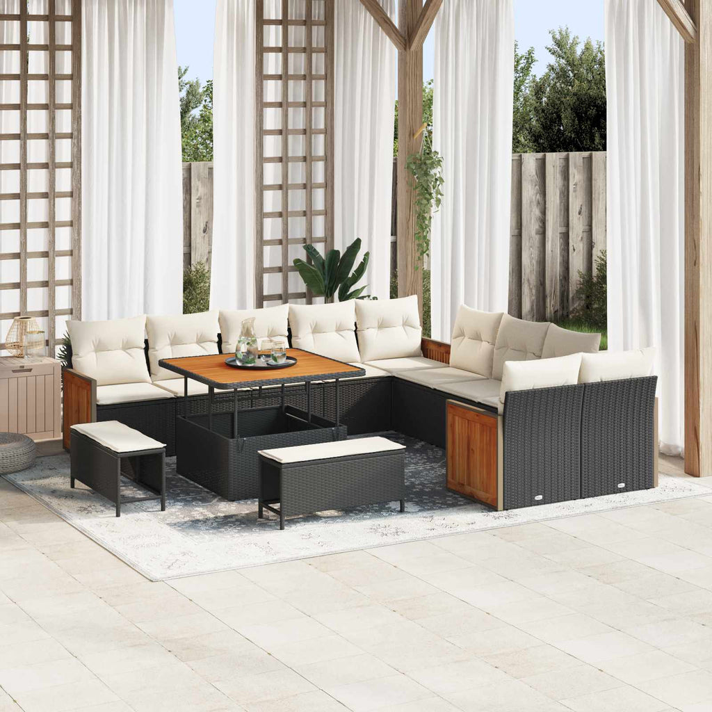 Gartensofa-set mit Kissen 13 pcs Schwarz und Creme