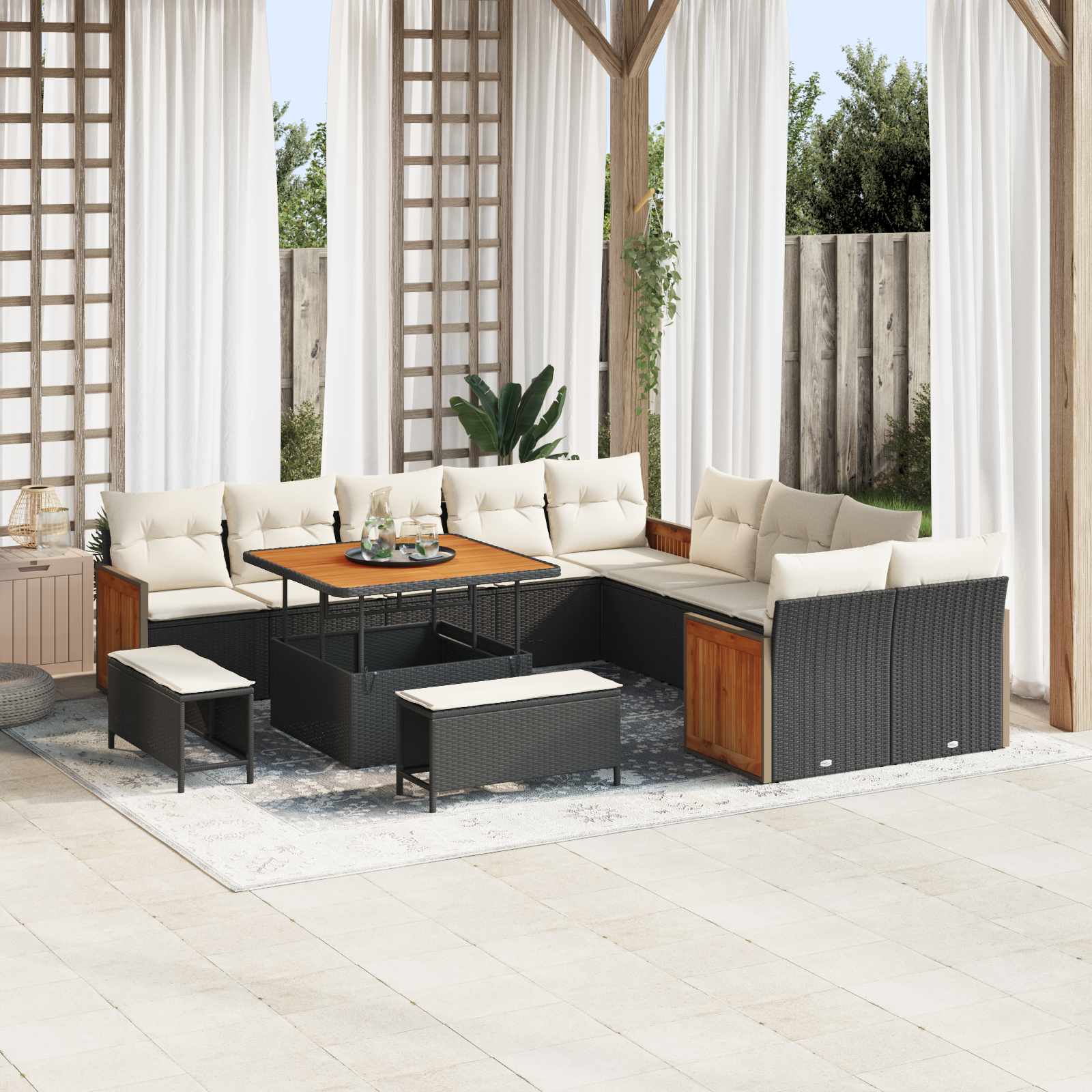 Gartensofa-set mit Kissen 13 pcs Schwarz und Creme