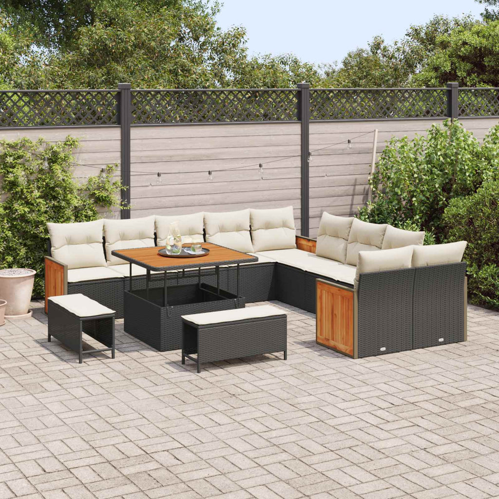 Gartensofa-set mit Kissen 13 pcs Schwarz und Creme