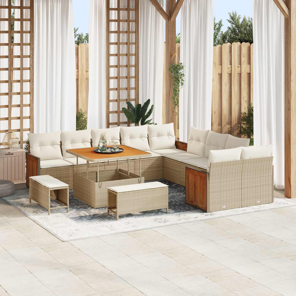 Gartensofa-set mit Kissen 13 pcs Beige und Creme