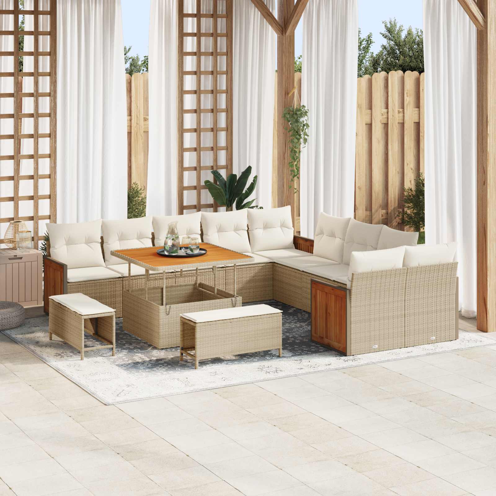 Gartensofa-set mit Kissen 13 pcs Beige und Creme