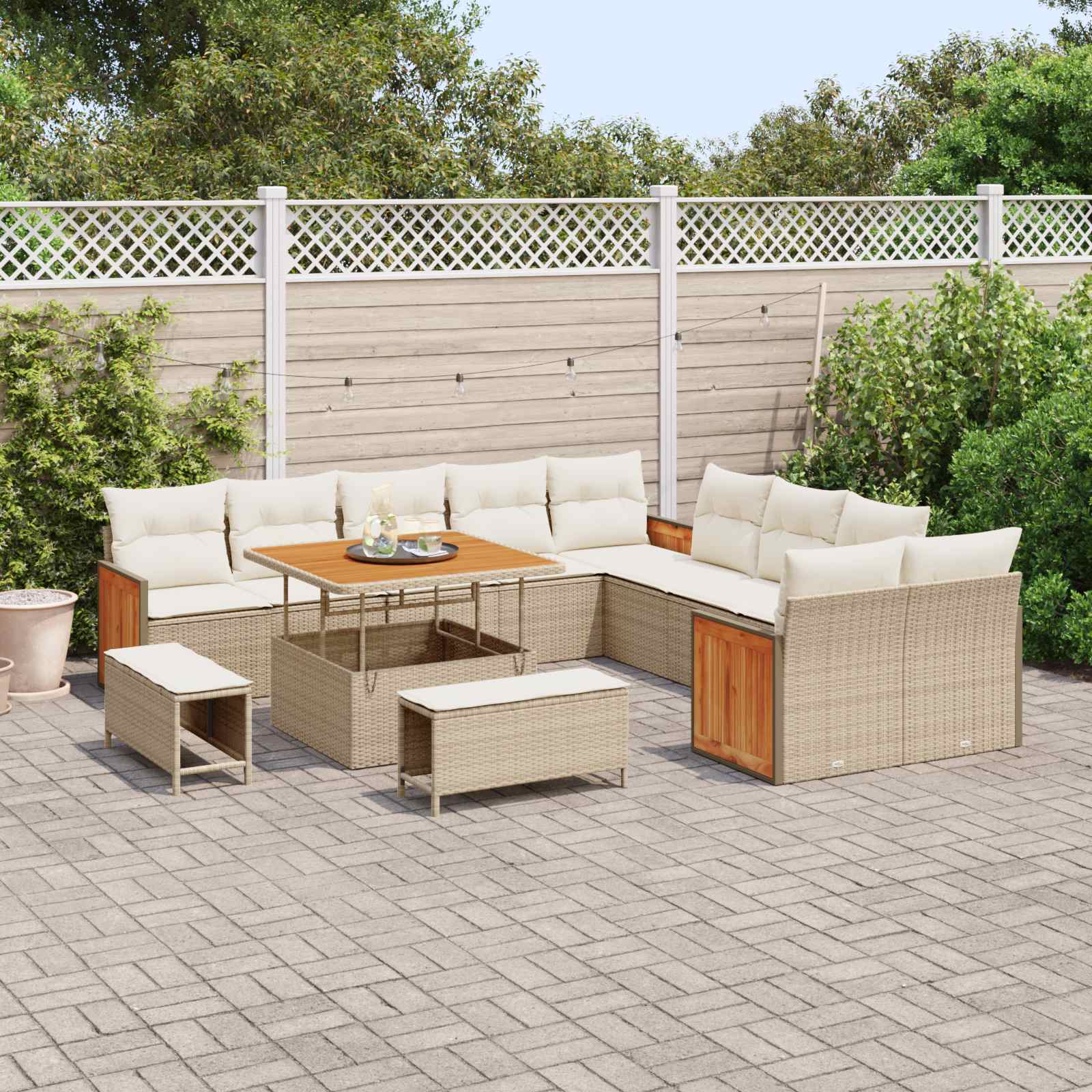 Gartensofa-set mit Kissen 13 pcs Beige und Creme
