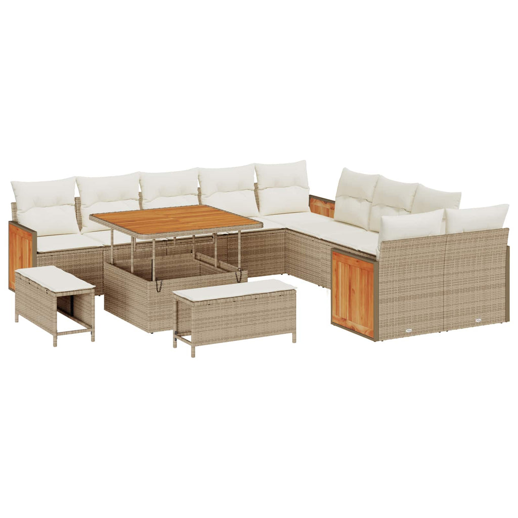 Gartensofa-set mit Kissen 13 pcs Beige und Creme