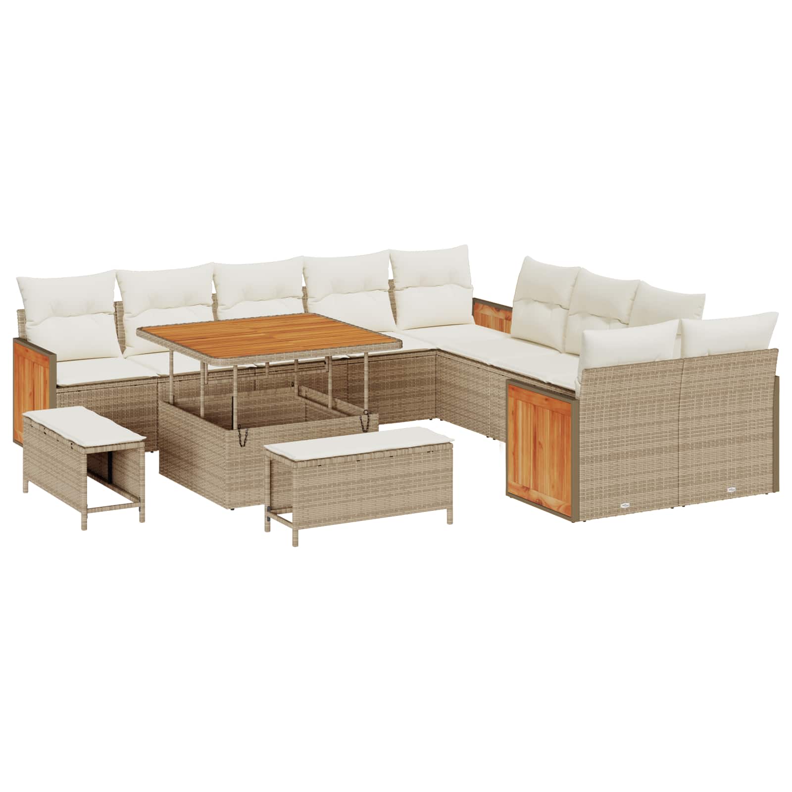 Gartensofa-set mit Kissen 13 pcs Beige und Creme