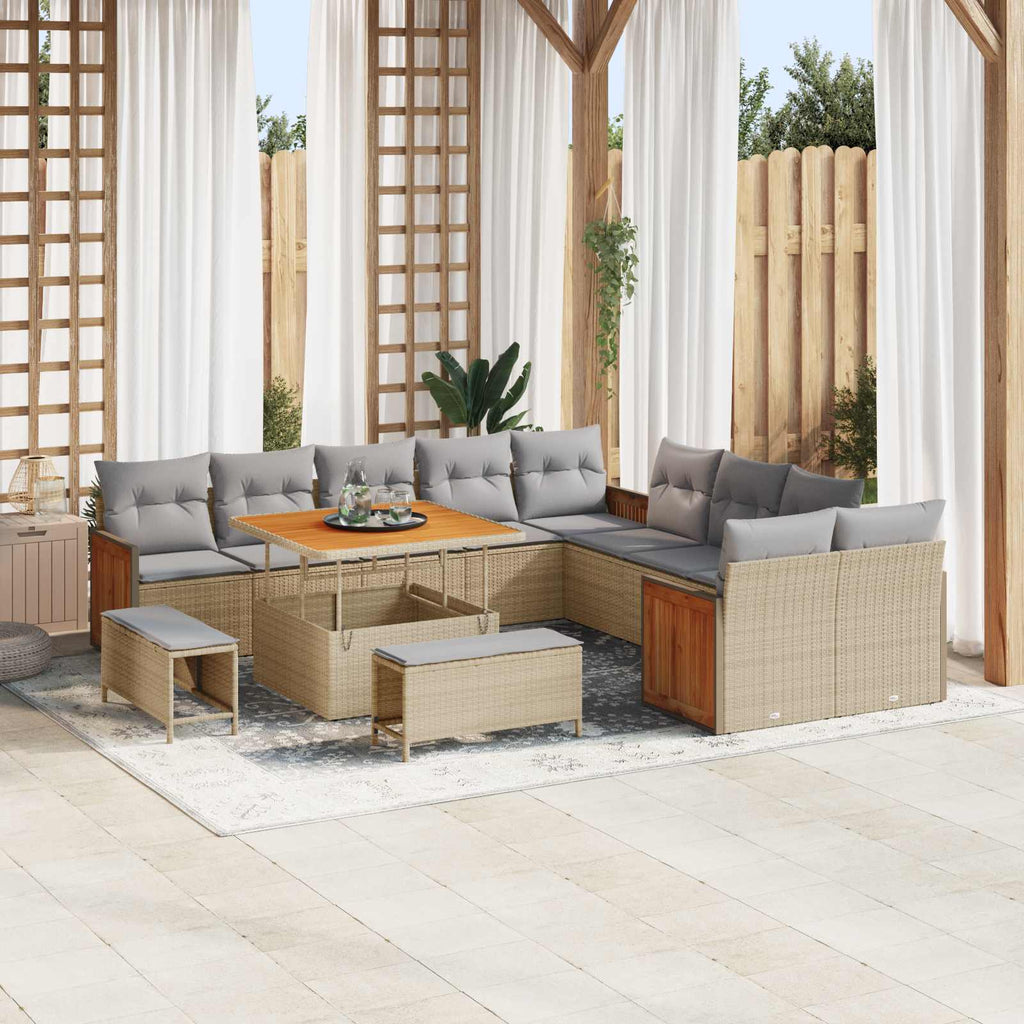 Gartensofa-set mit Kissen 13 pcs Beige und Hellgrau