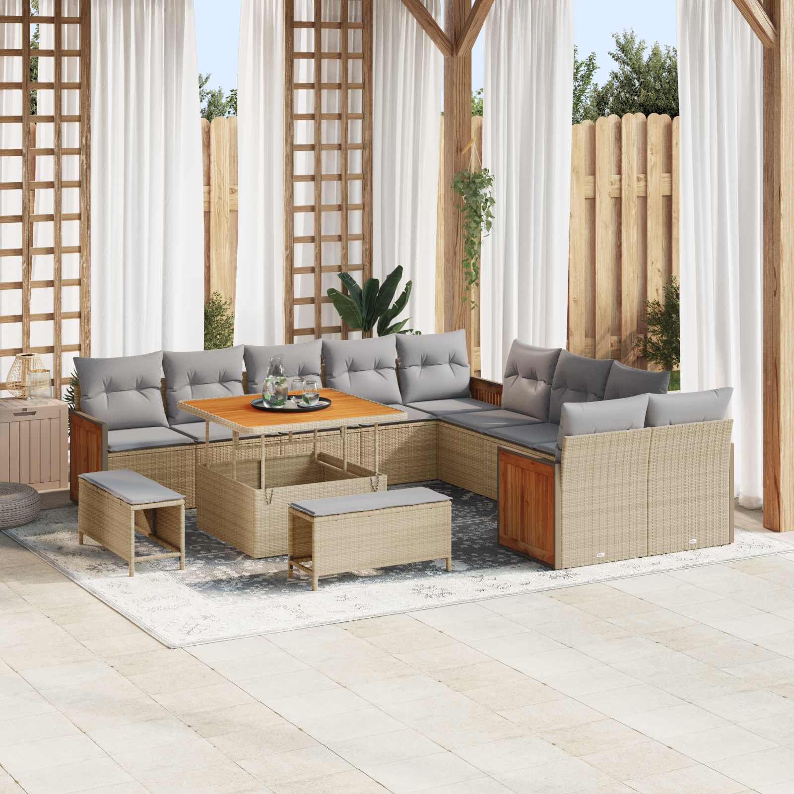 Gartensofa-set mit Kissen 13 pcs Beige und Hellgrau