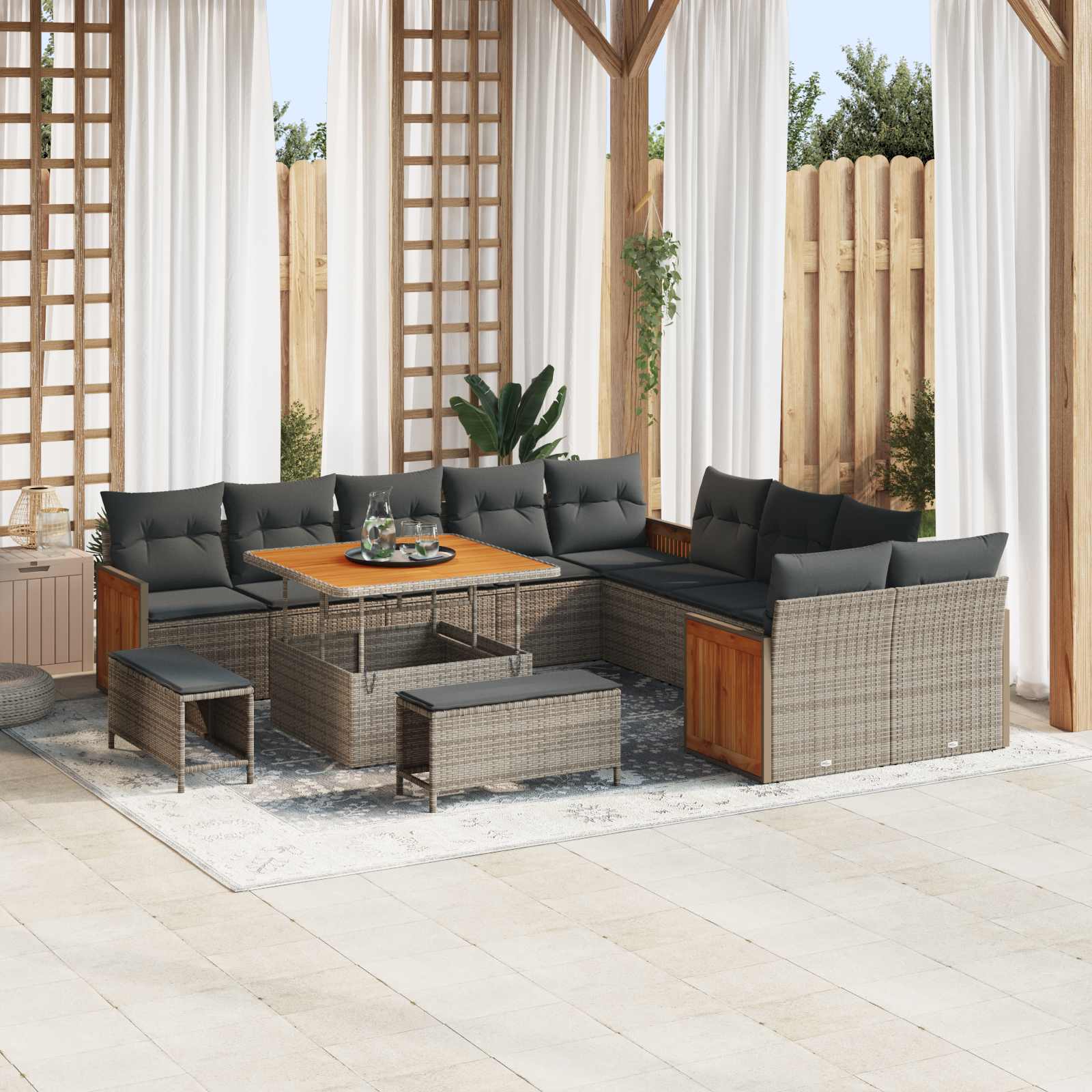 Gartensofa-set mit Kissen 13 pcs Grau