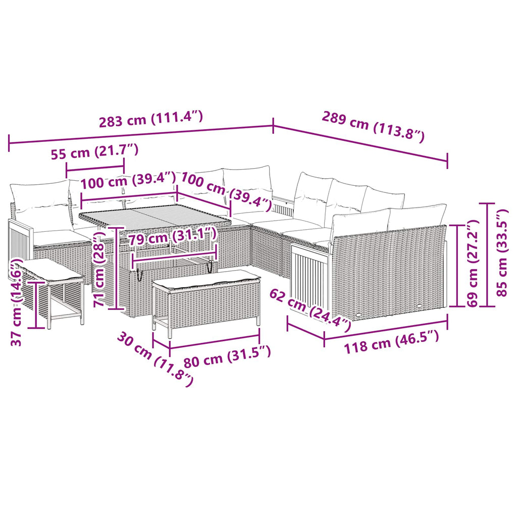 Gartensofa-set mit Kissen 13 pcs Grau