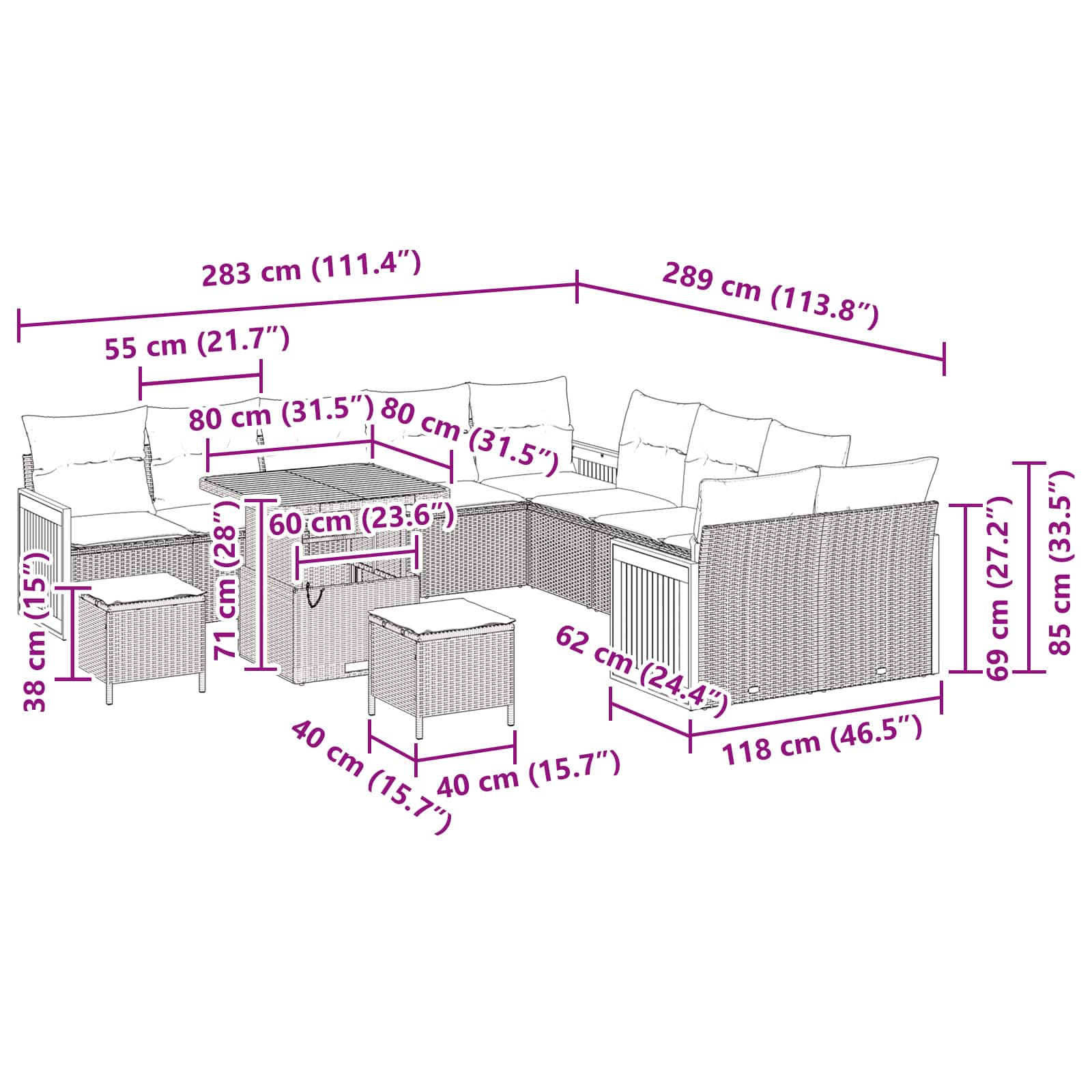 Gartensofa-set mit Kissen 13 pcs Schwarz und Creme