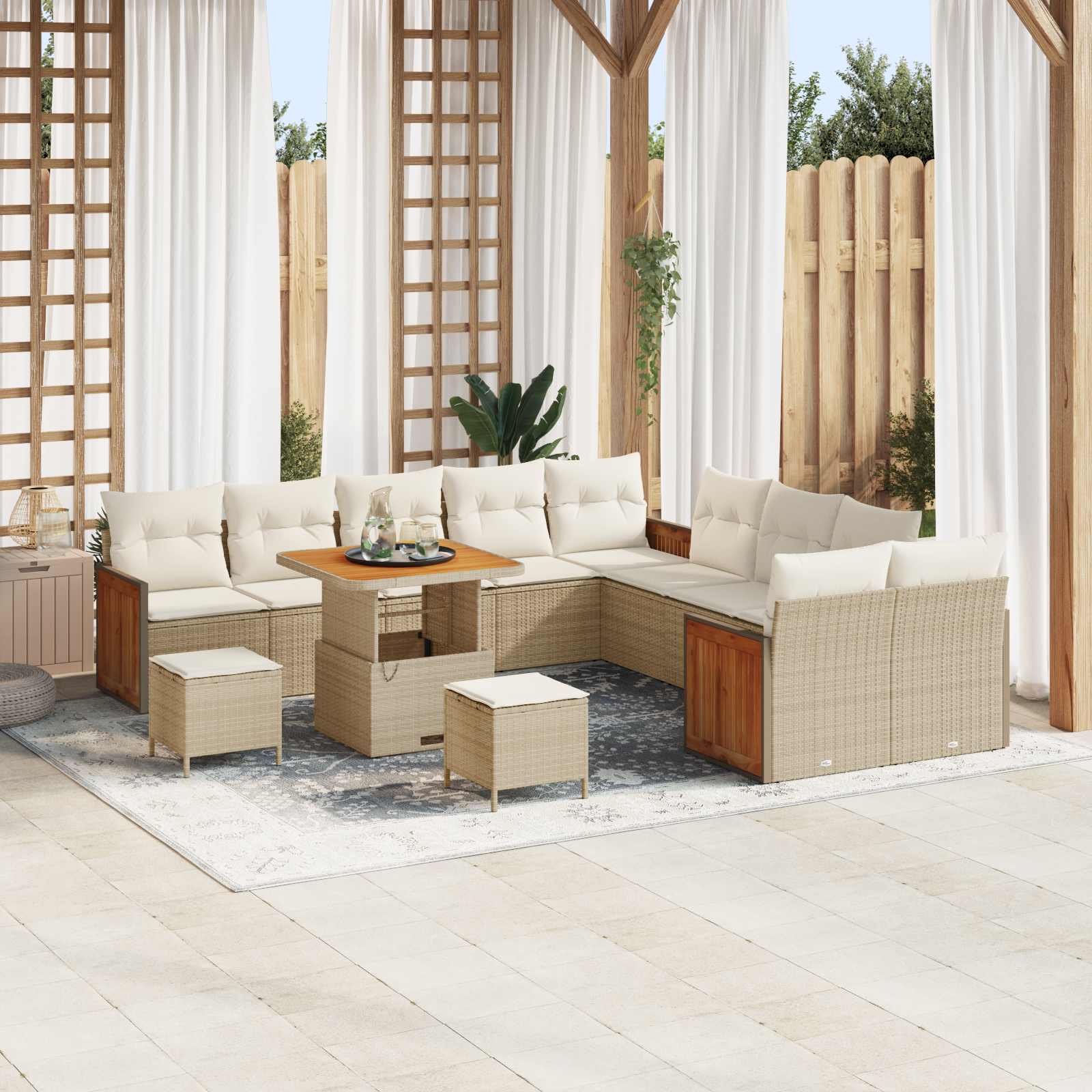 Gartensofa-set mit Kissen 13 pcs Beige und Creme