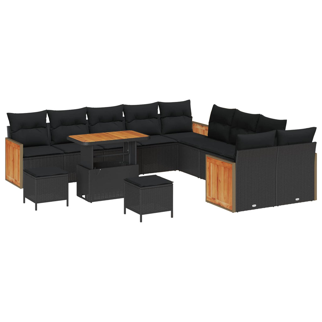 Gartensofa-set mit Kissen 13 pcs Schwarz