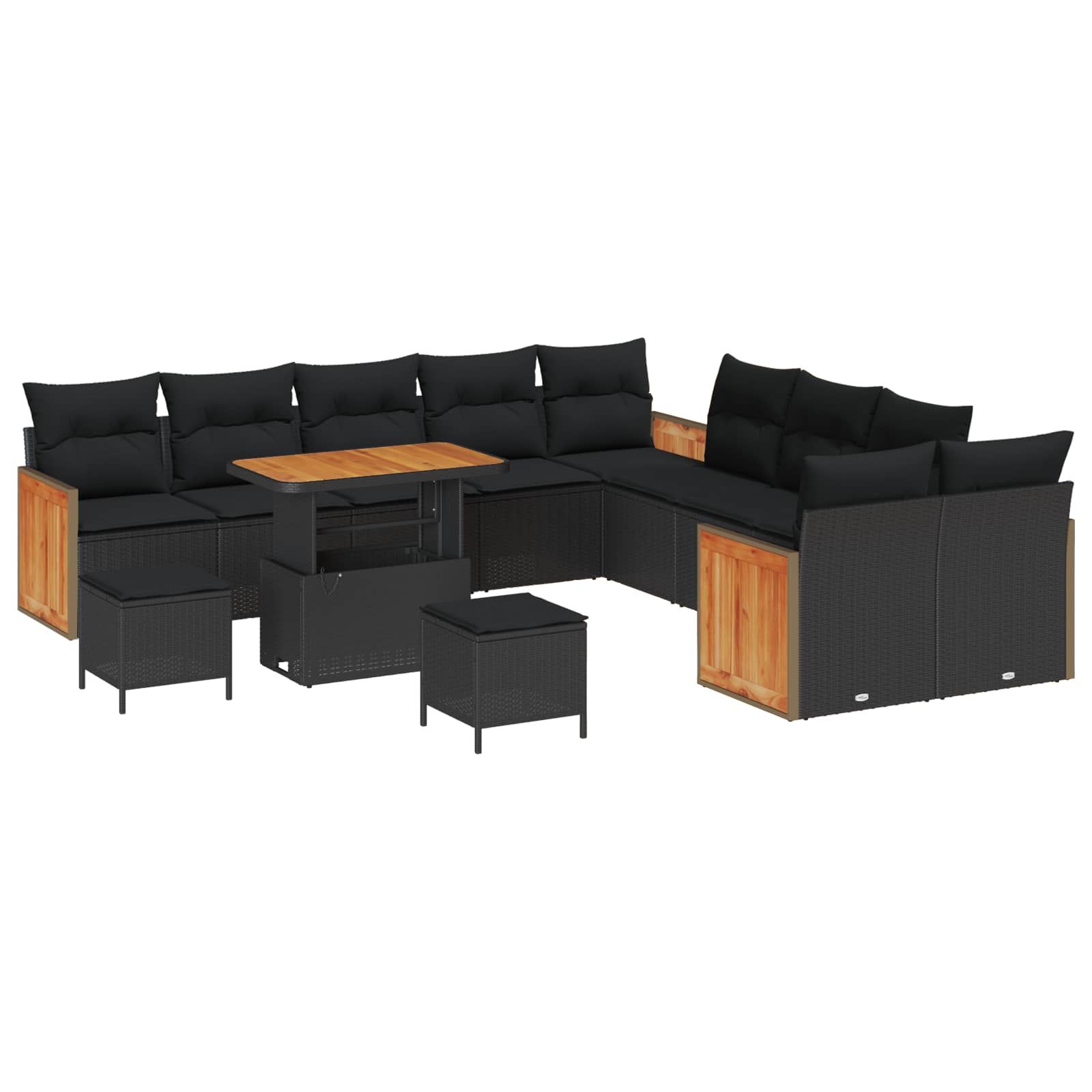Gartensofa-set mit Kissen 13 pcs Schwarz