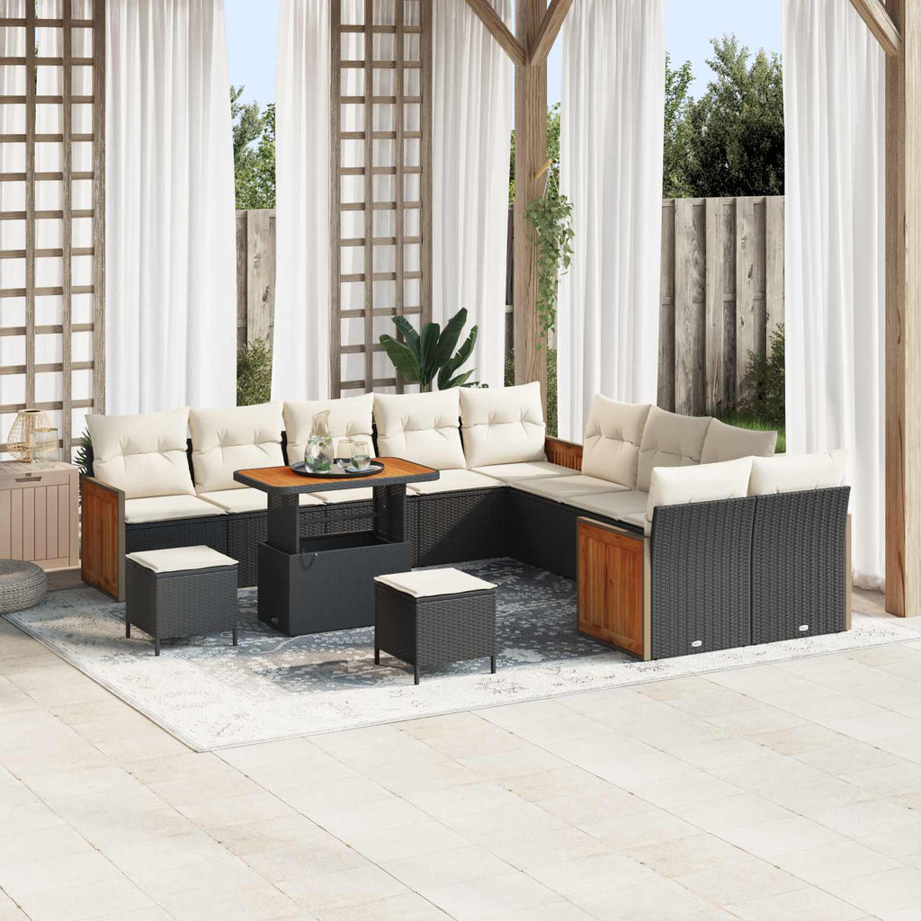 Gartensofa-set mit Kissen 13 pcs Schwarz und Creme