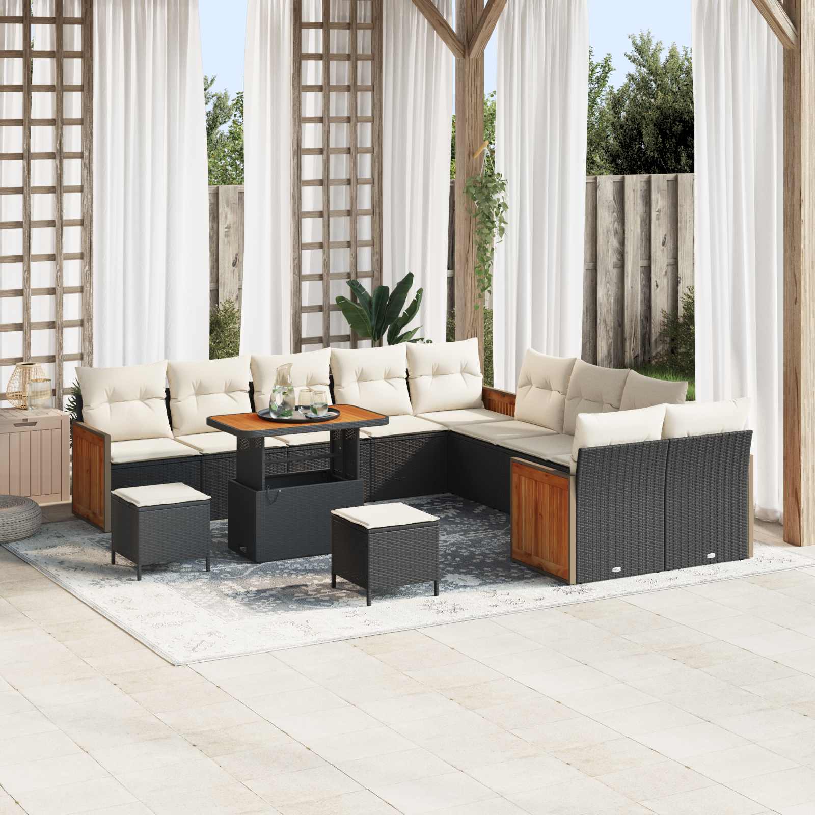 Gartensofa-set mit Kissen 13 pcs Schwarz und Creme