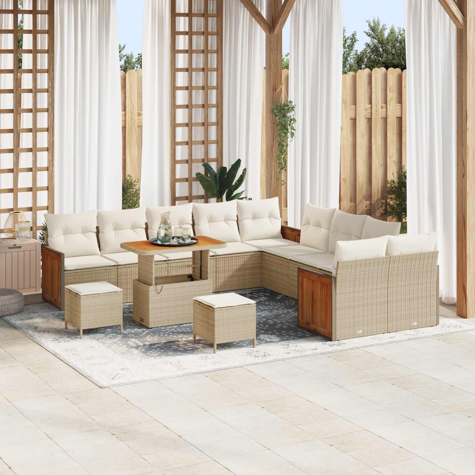 Gartensofa-set mit Kissen 13 pcs Beige und Creme