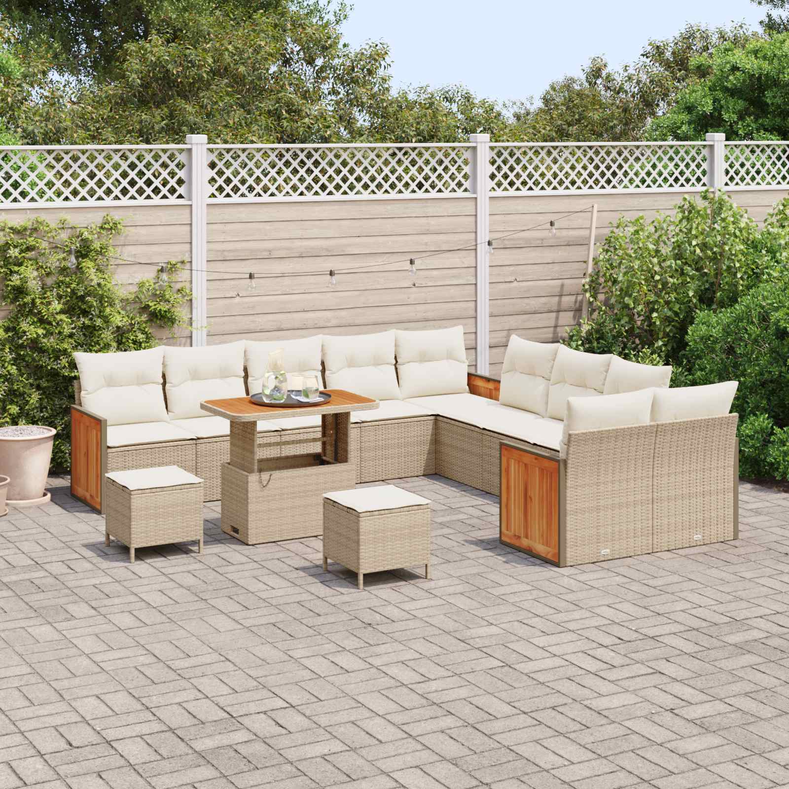 Gartensofa-set mit Kissen 13 pcs Beige und Creme