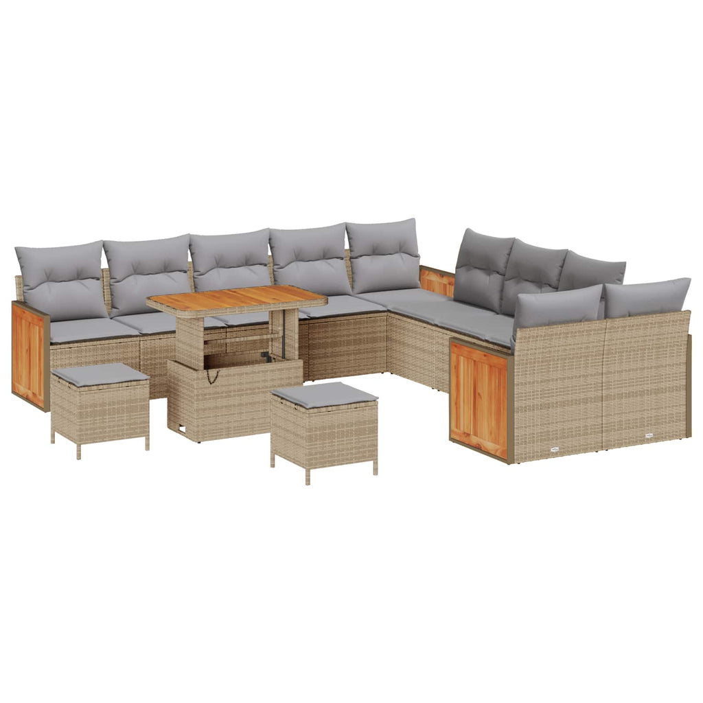 Gartensofa-set mit Kissen 13 pcs Beige und Hellgrau