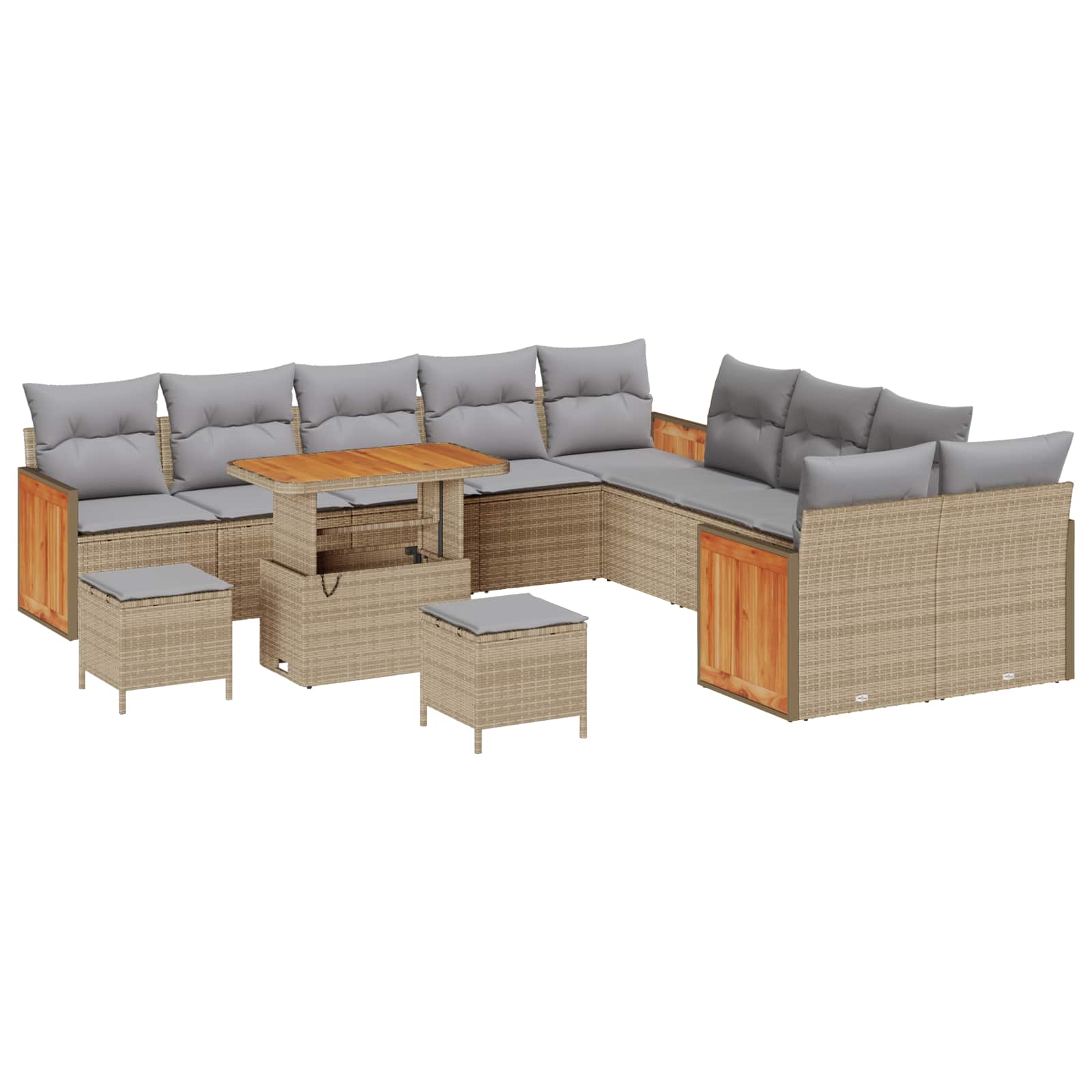 Gartensofa-set mit Kissen 13 pcs Beige und Hellgrau