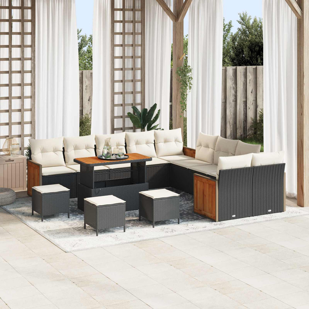 Gartensofa-set mit Kissen 14 pcs Schwarz und Creme