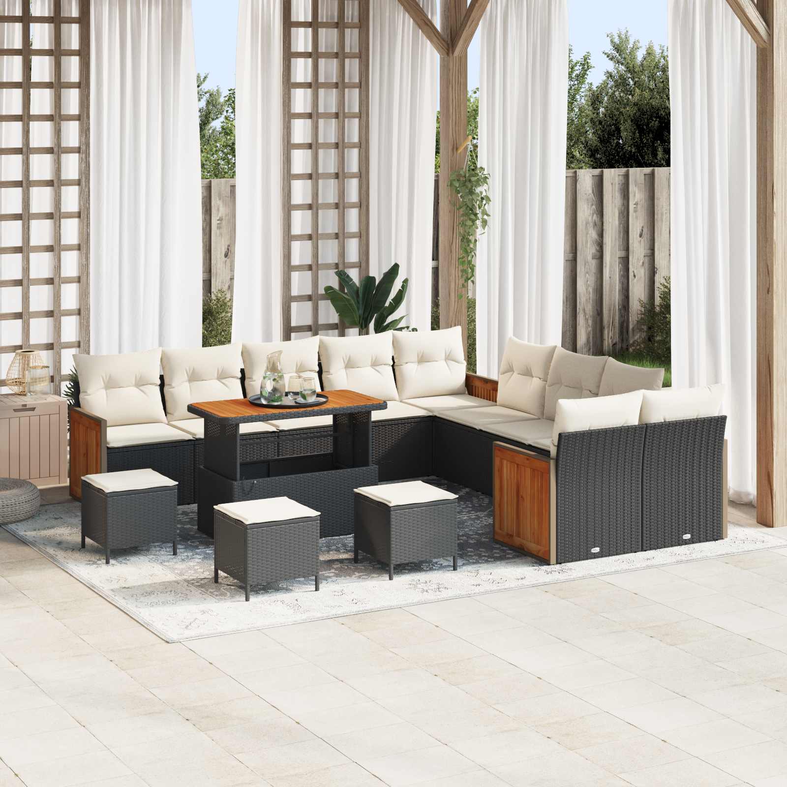 Gartensofa-set mit Kissen 14 pcs Schwarz und Creme