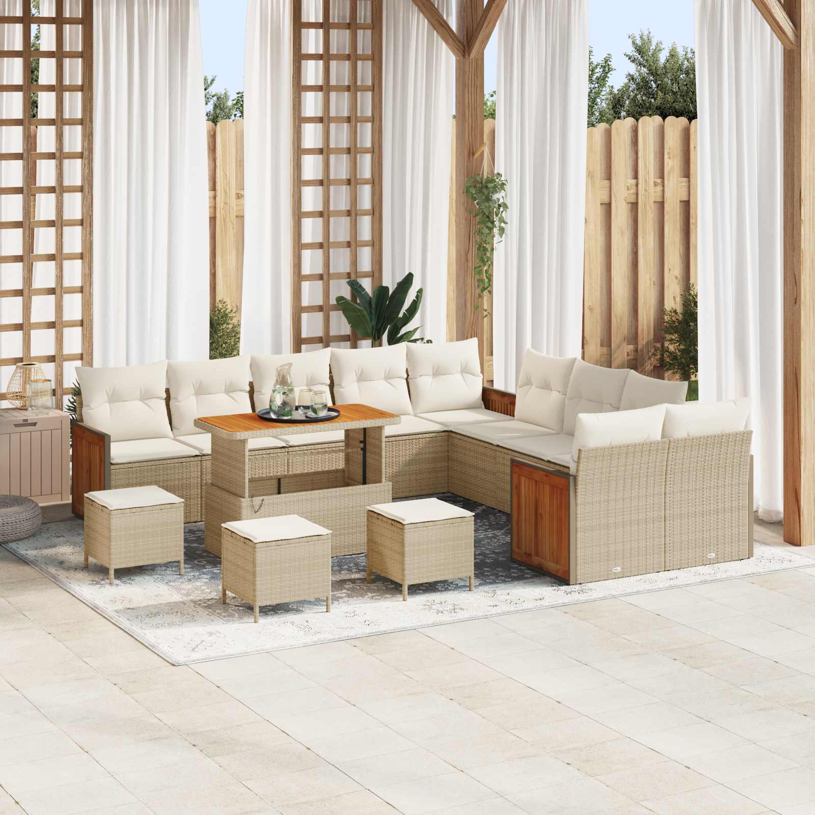 Gartensofa-set mit Kissen 14 pcs Beige und Creme