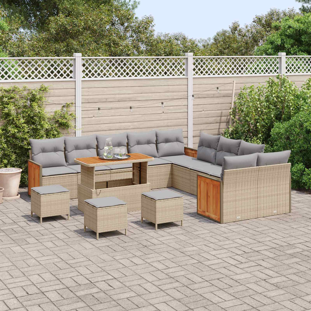 Gartensofa-set mit Kissen 14 pcs Beige und Hellgrau