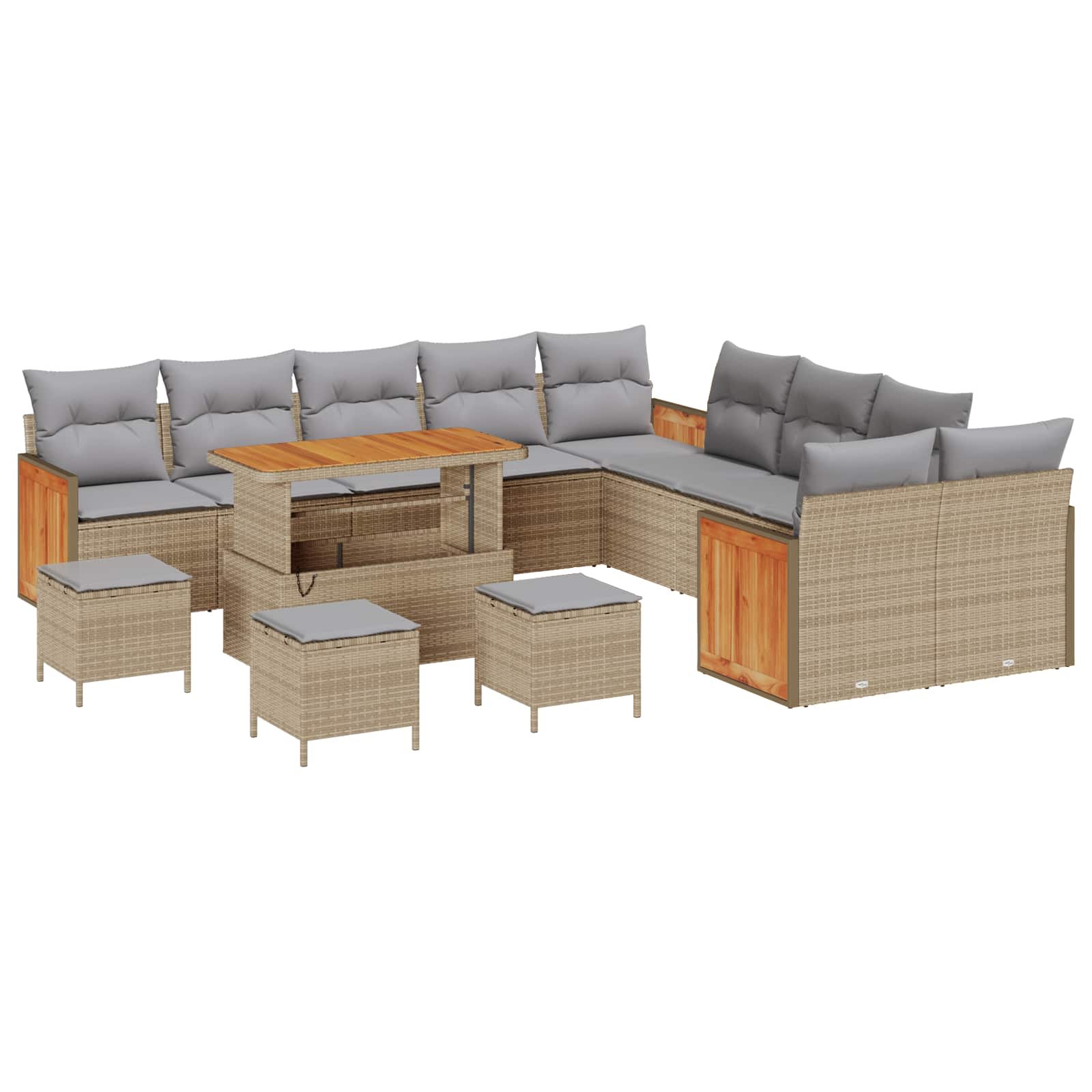 Gartensofa-set mit Kissen 14 pcs Beige und Hellgrau