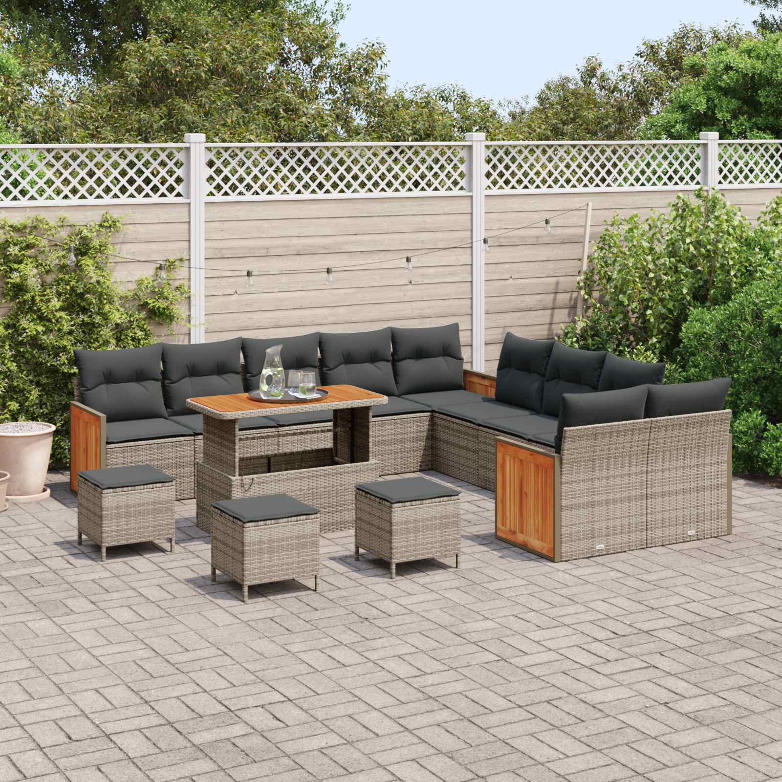 Gartensofa-set mit Kissen 14 pcs Grau